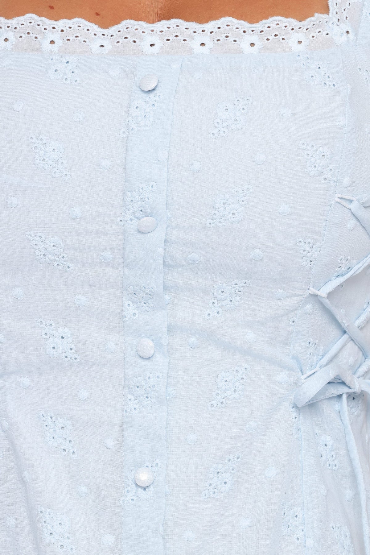 Davida Mini Dress in Pale Blue Broderie – view 7 of 8