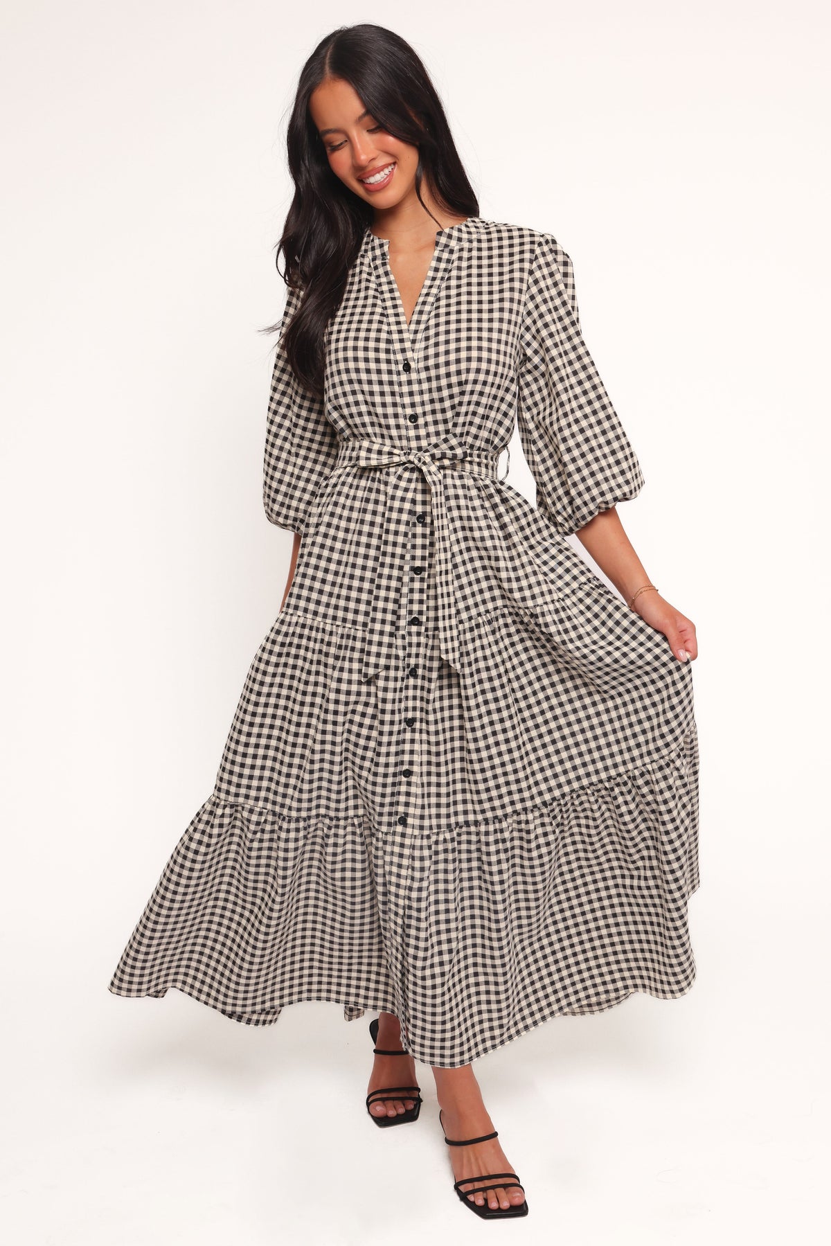 Dixon Maxi Dress in Black Cream Gingham – view 4 of 9