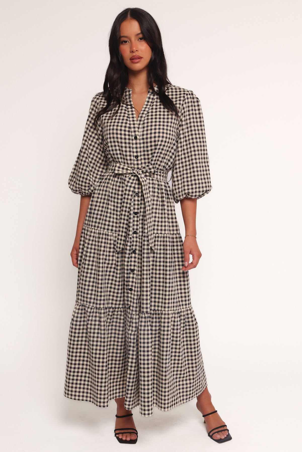 Dixon Maxi Dress in Black Cream Gingham – view 2 of 9