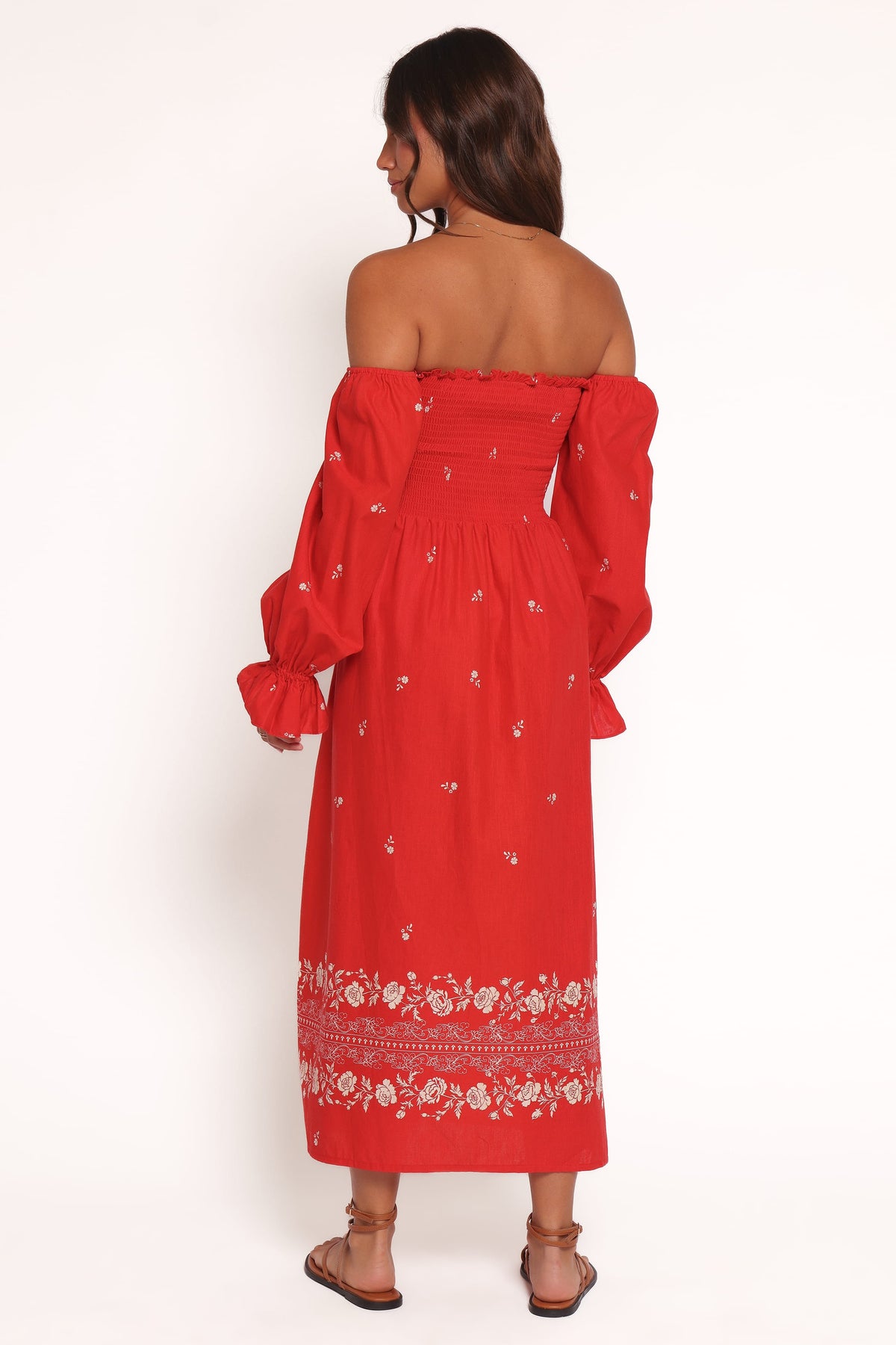 Domenica Shirred Long Sleeve Midi Dress in Red Floral Bandana – view 5 of 7