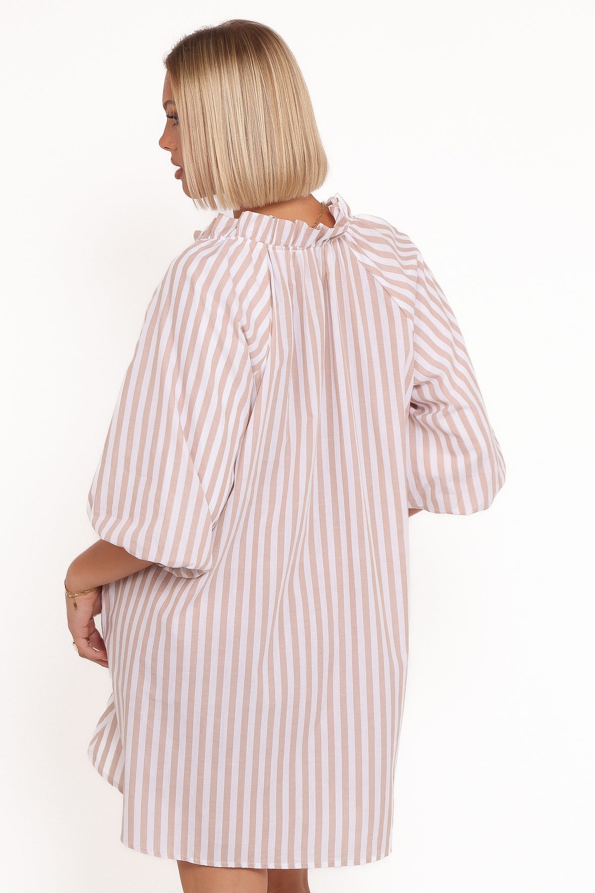 Doran Mini Dress in Beige White – view 4 of 8