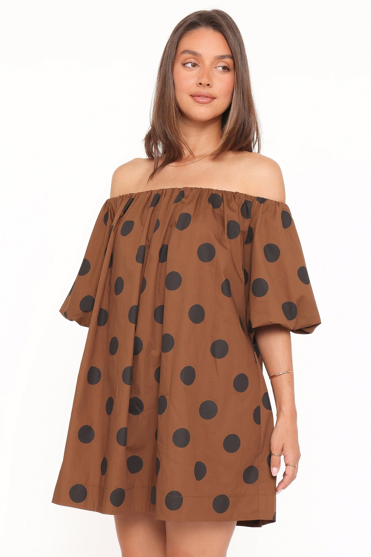 Eddie Mini Dress in Brown Polka Dot – view 1 of 7