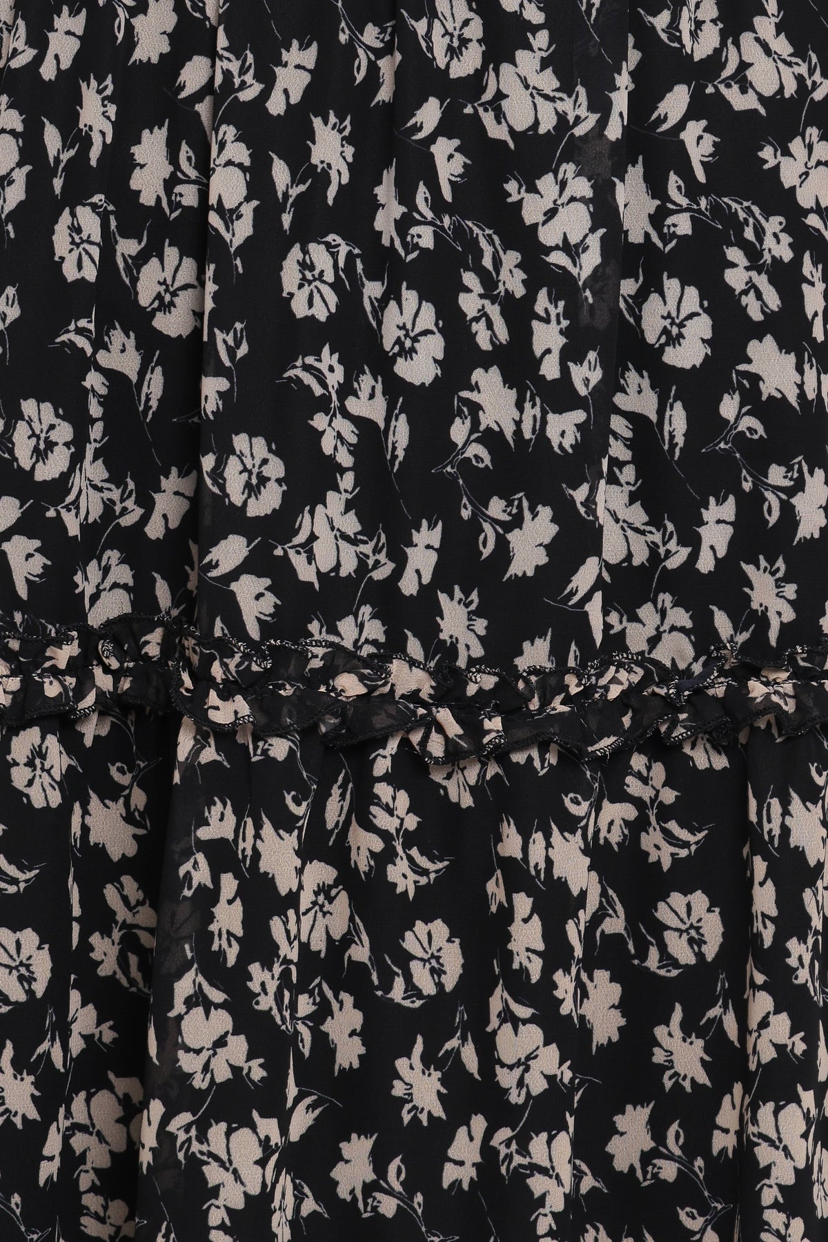Edwina Shirred Frill Long Sleeve Midi Dress in Black Ditsy Floral – view 6 of 6