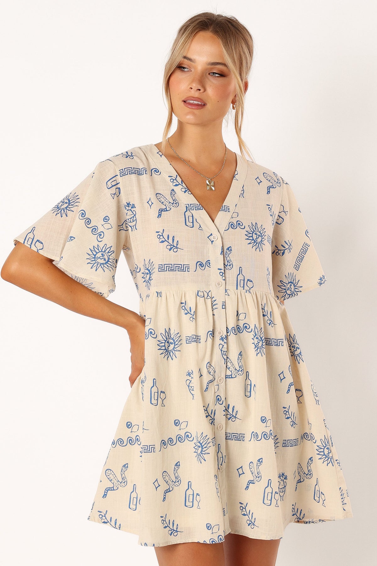 Elias Mini Dress in Beige Blue – view 5 of 9