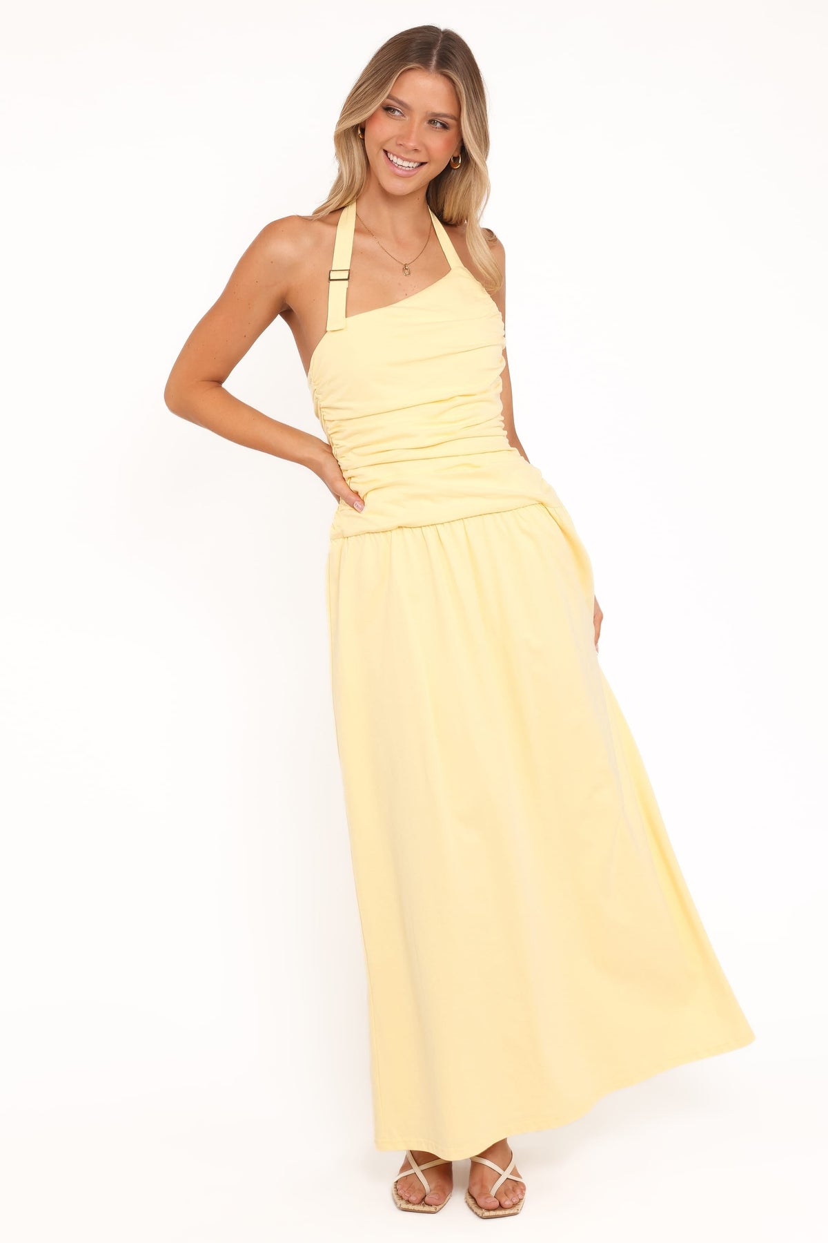 Emalia Halter Maxi Dress in Pale Yellow – view 2 of 8