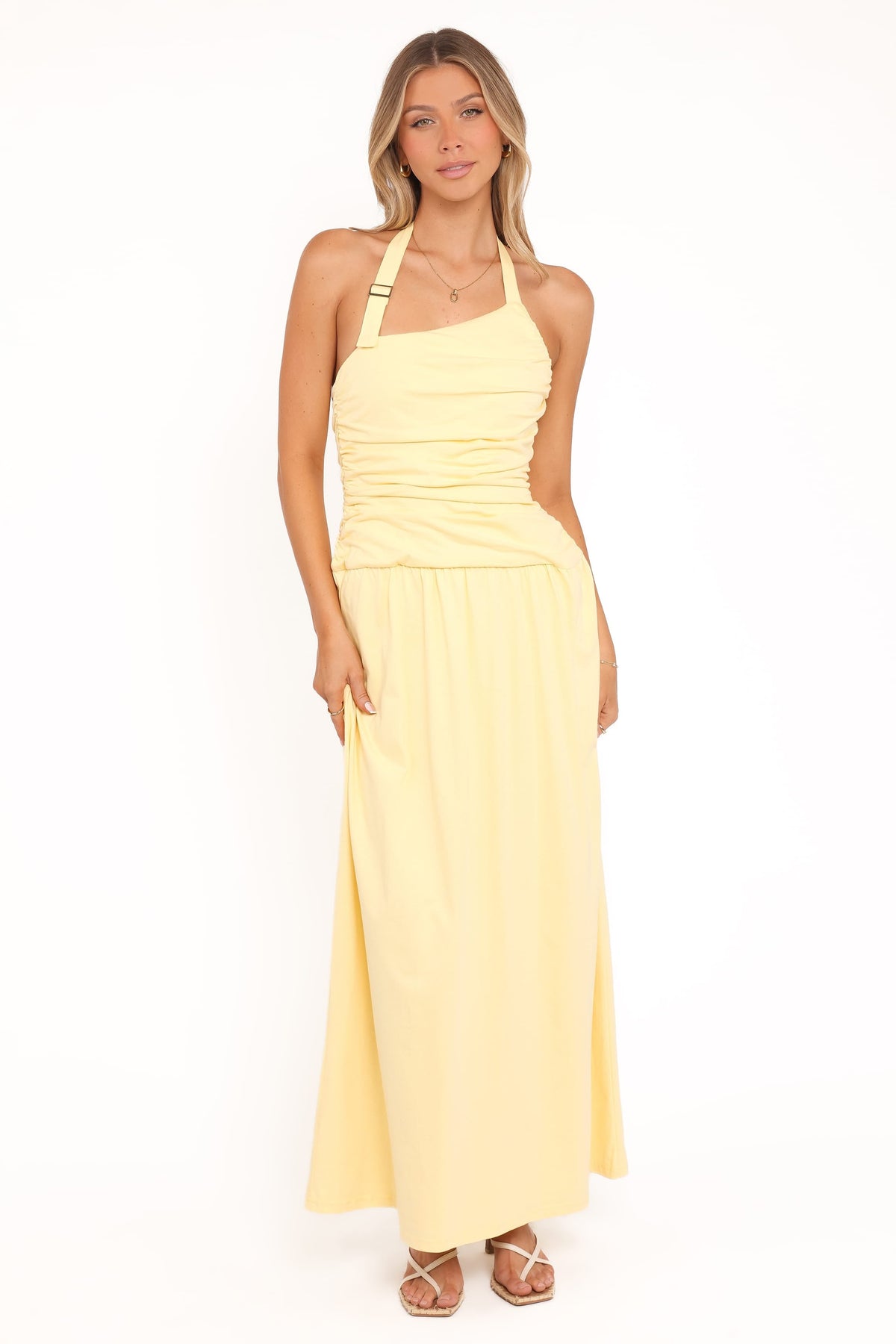 Emalia Halter Maxi Dress in Pale Yellow – view 6 of 8