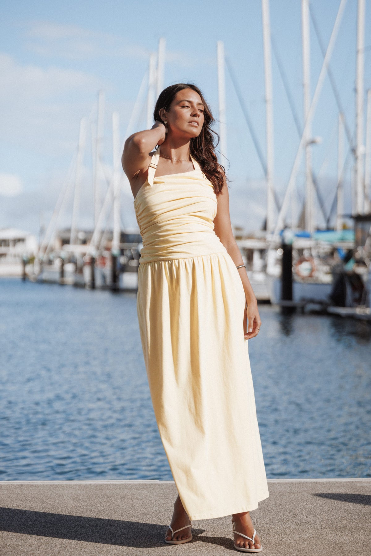 Emalia Halter Maxi Dress in Pale Yellow – view 1 of 8