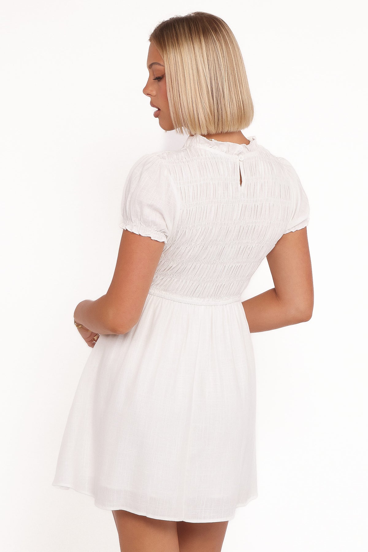 Emari Puff Sleeve Mini Dress in White – view 5 of 9