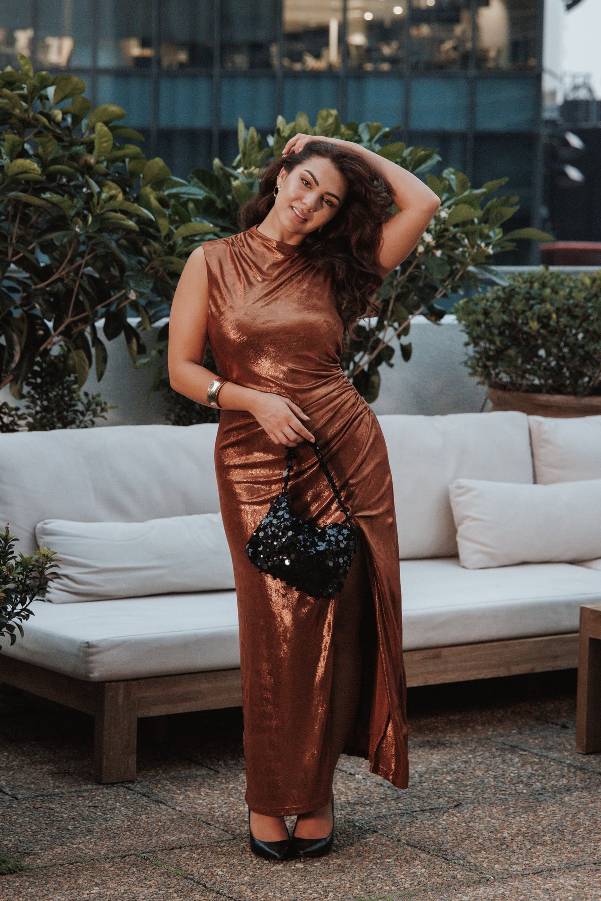Emerie Sleeveless Metallic Maxi in Bronze – view 8 of 8