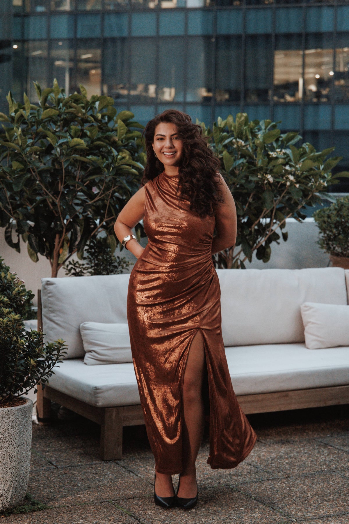 Emerie Sleeveless Metallic Maxi in Bronze – view 1 of 8