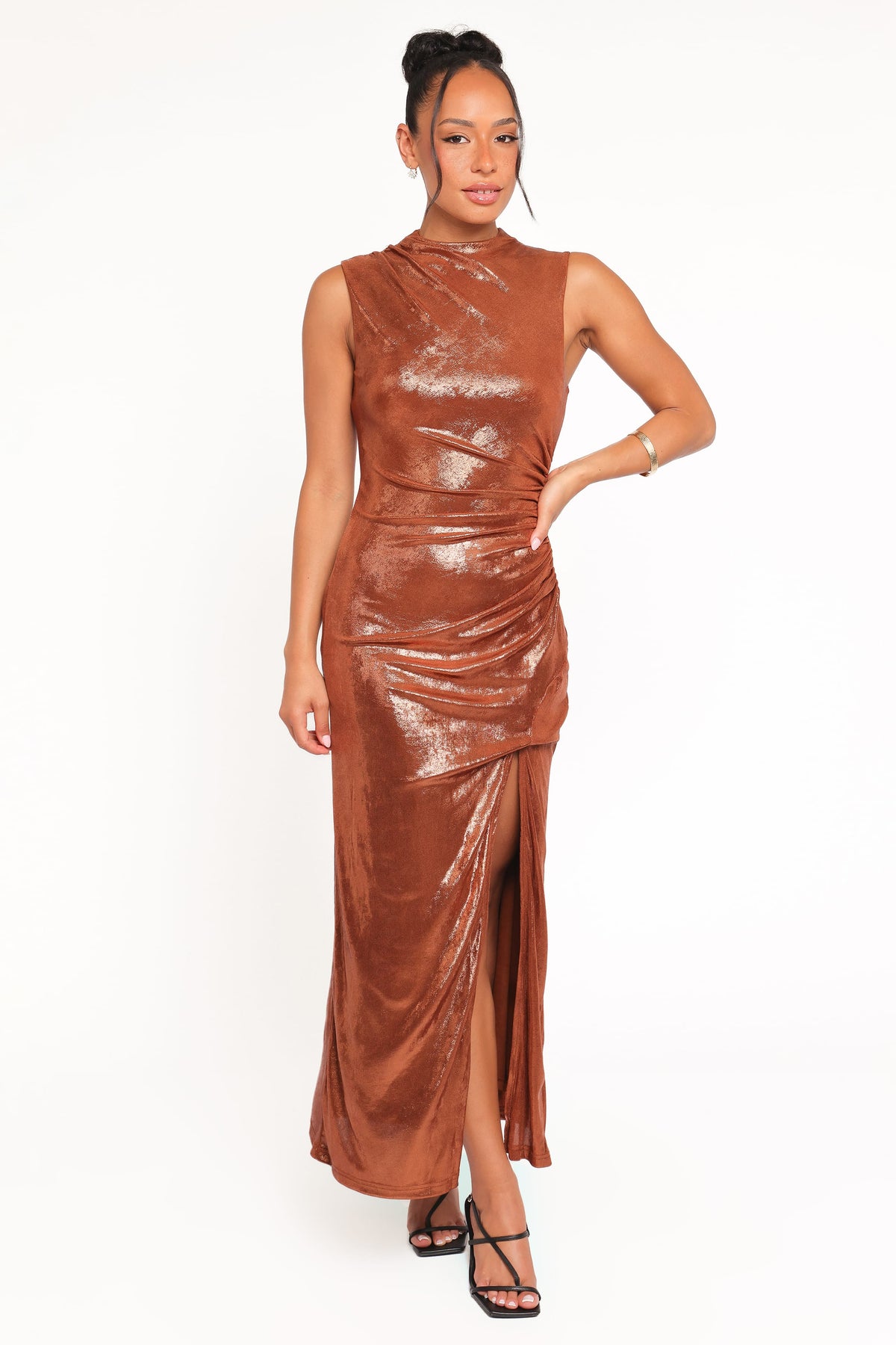 Emerie Sleeveless Metallic Maxi in Bronze – view 2 of 8