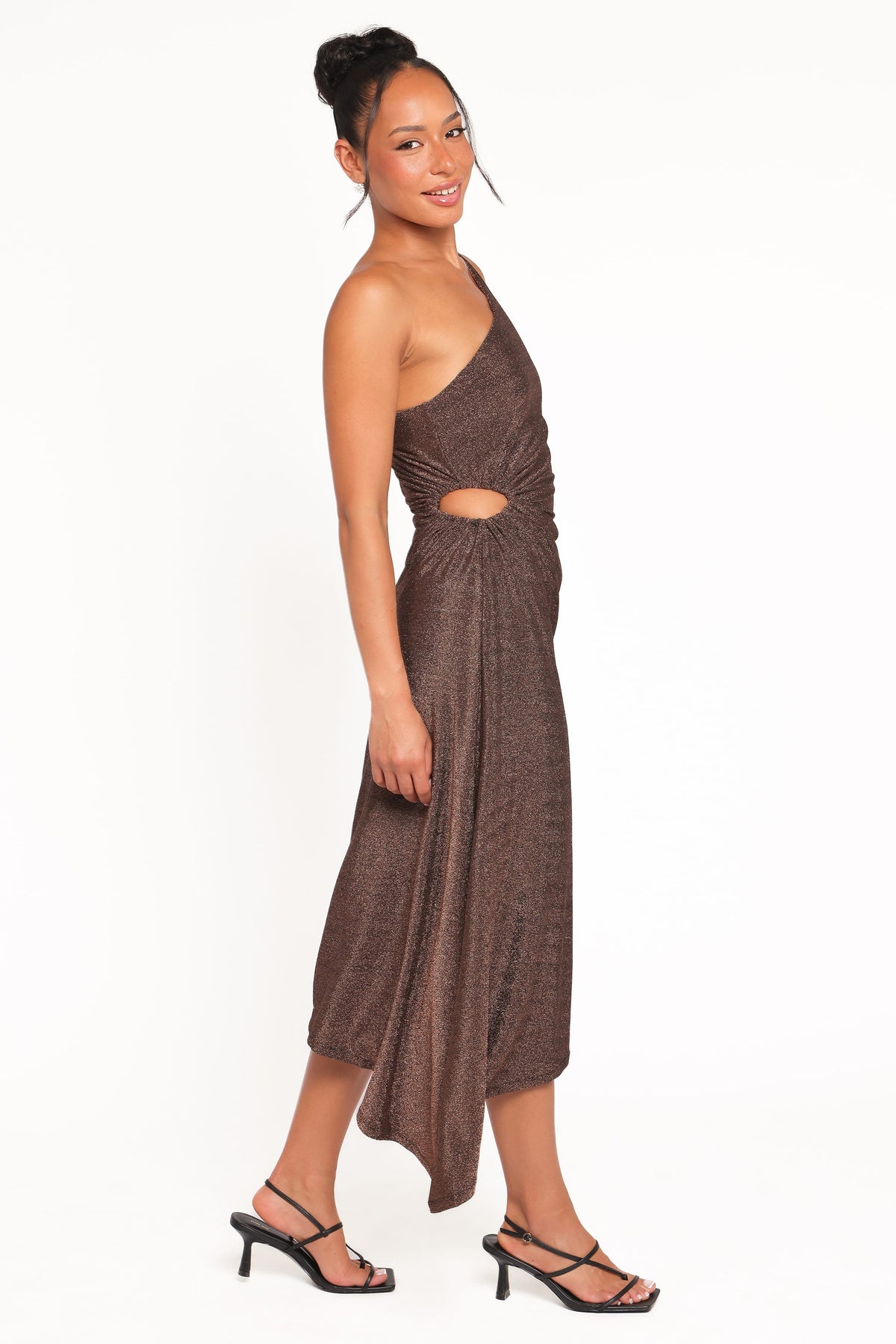 Emma One Shoulder Midi Dress in Vintage Gold – view 6 of 9