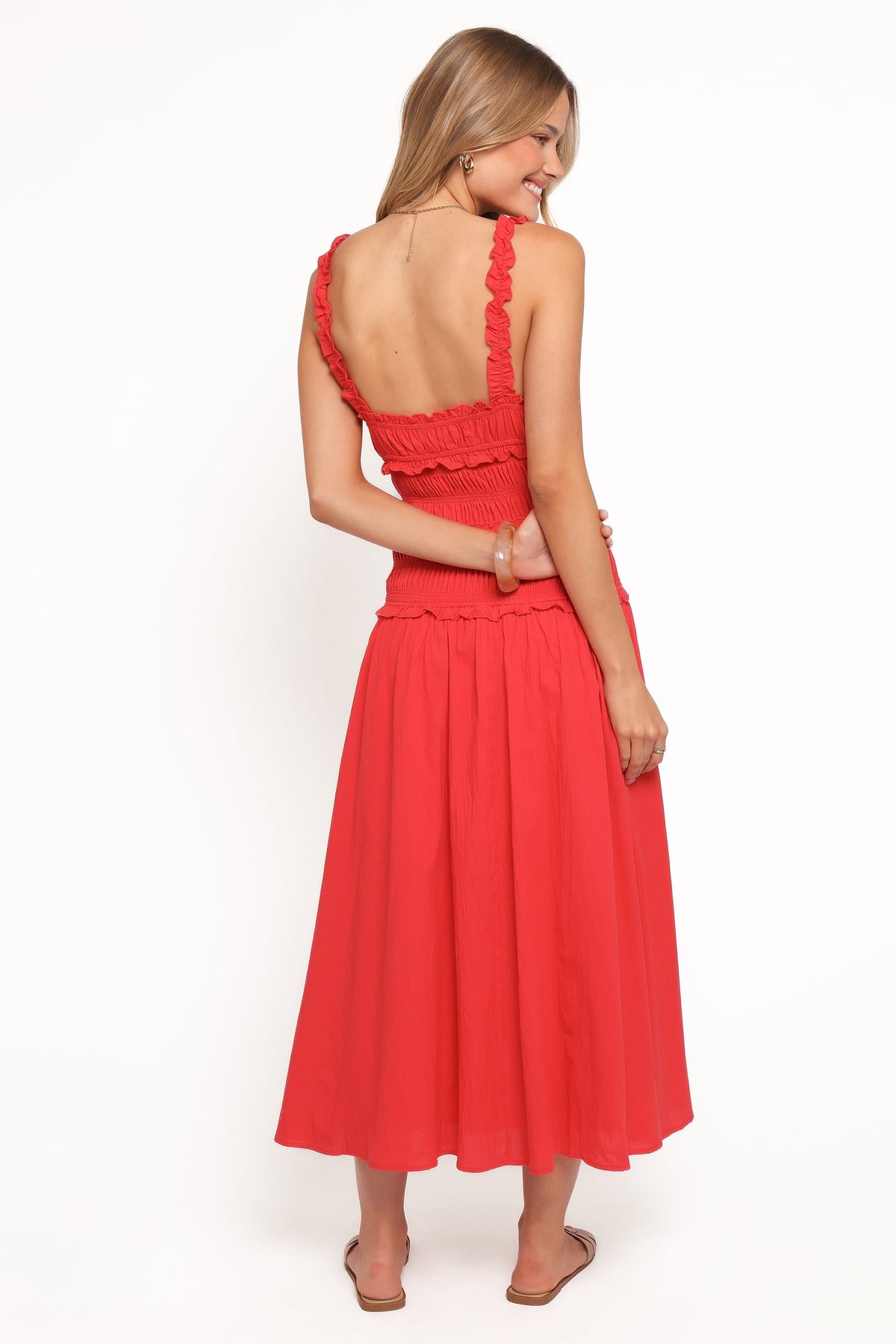 Enola Gather Midi Dress in Red – view 5 of 8