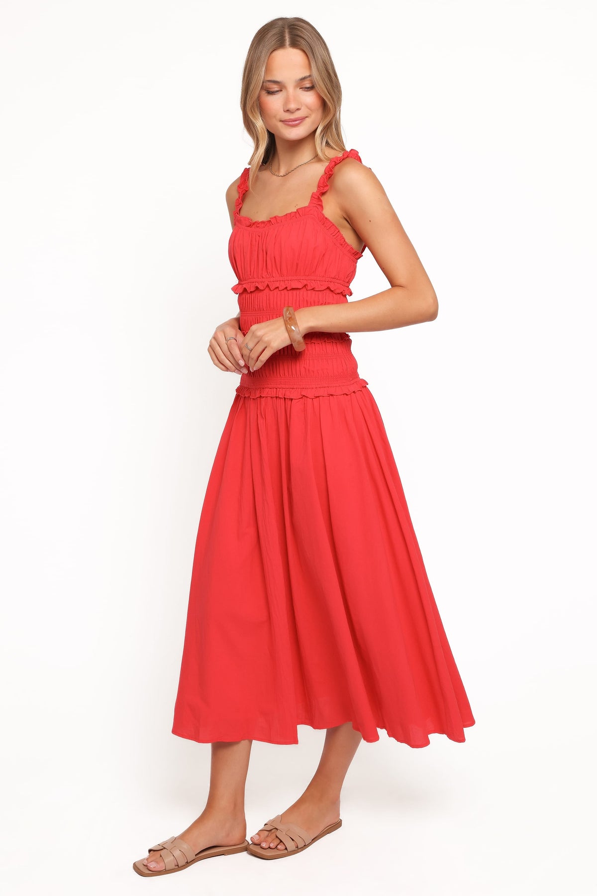 Enola Gather Midi Dress in Red – view 4 of 8
