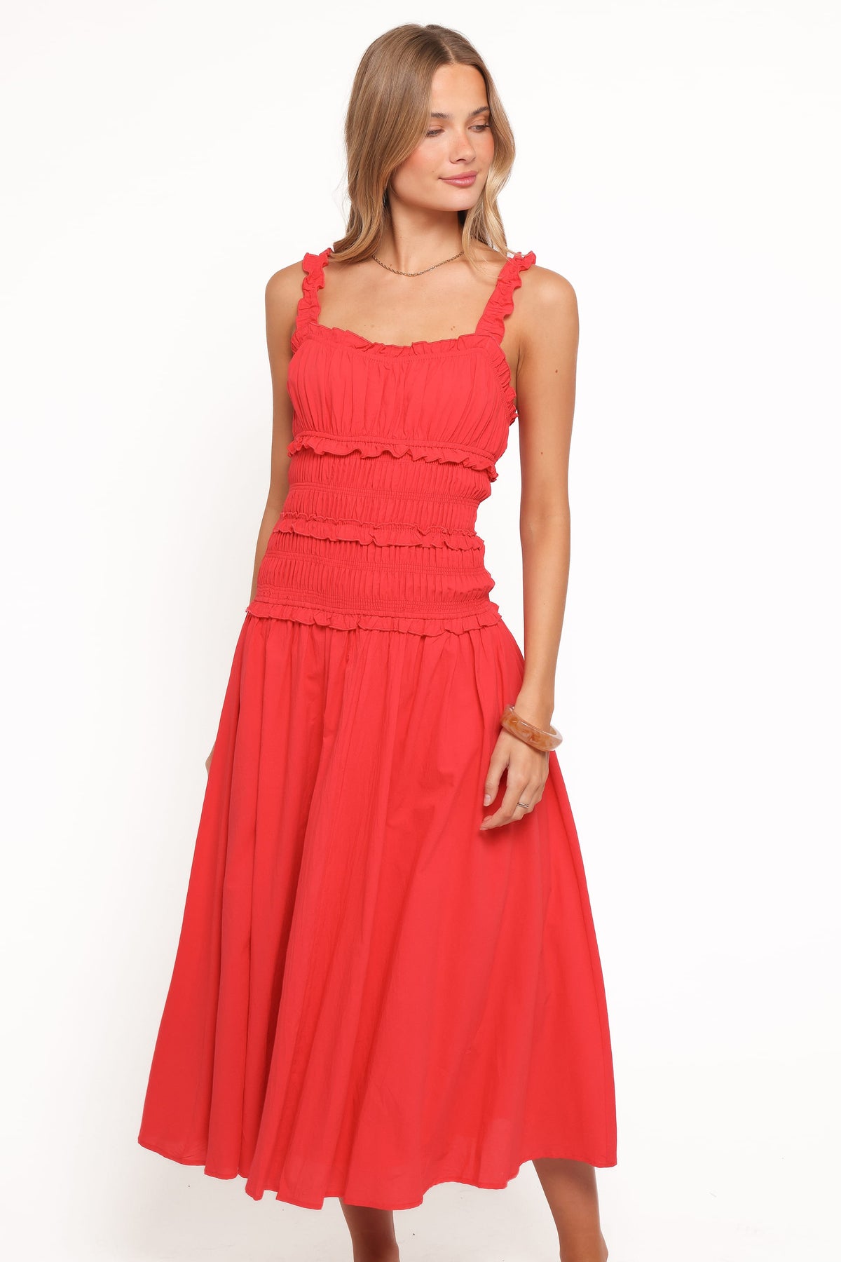 Enola Gather Midi Dress in Red – view 6 of 8