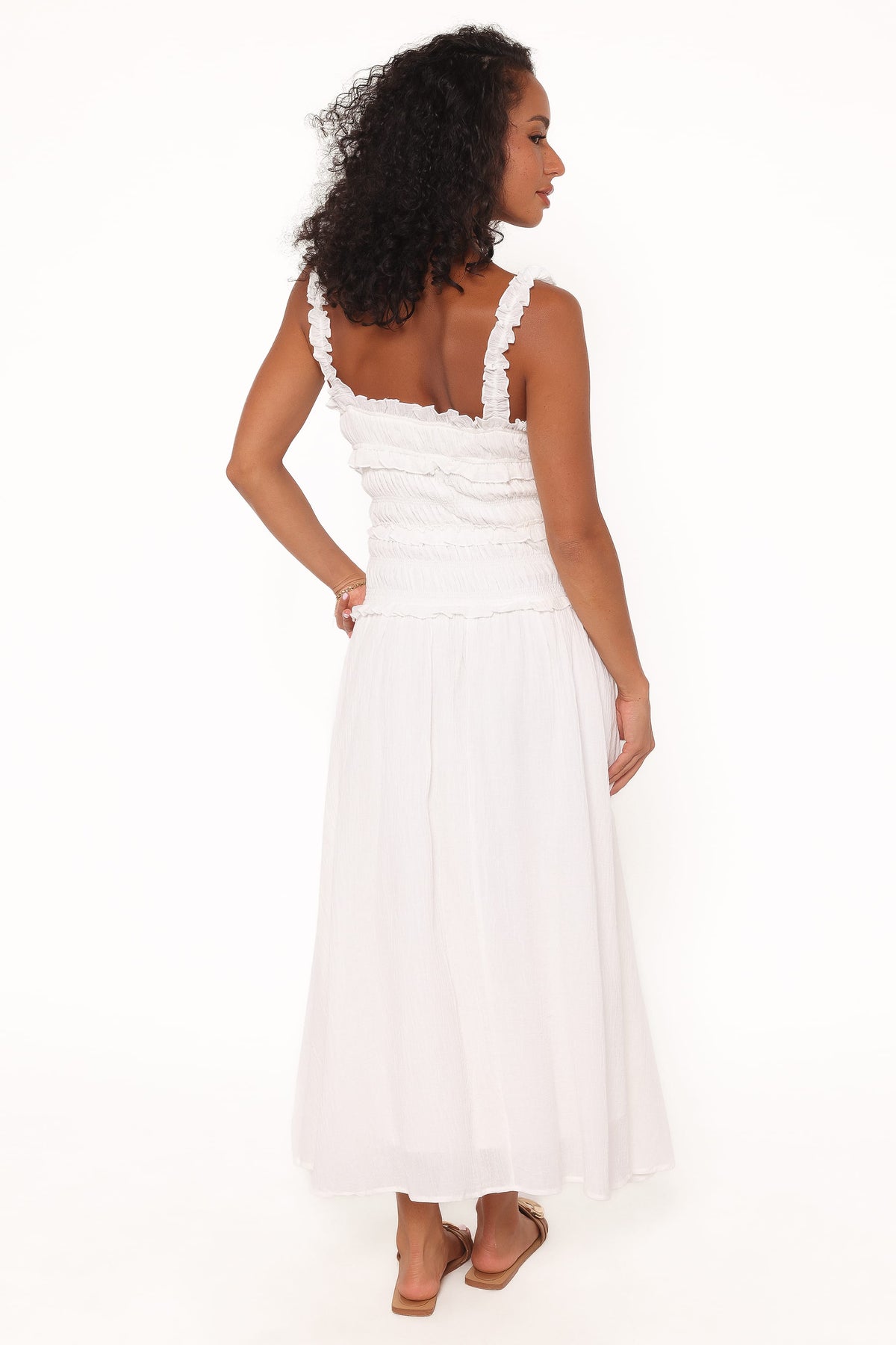 Enola Gather Midi Dress in White – view 4 of 5