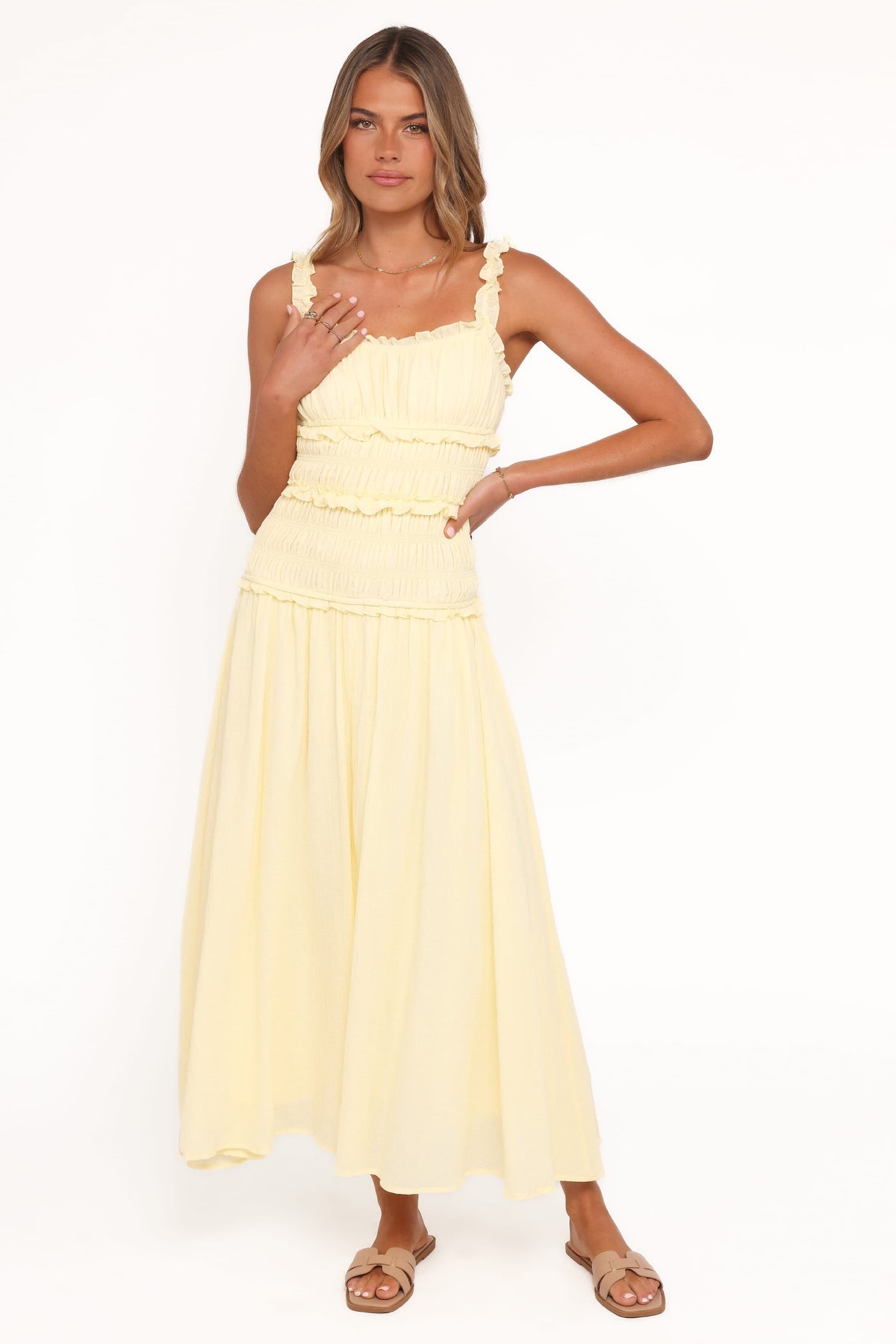 Enola Gather Midi Dress in Yellow – view 2 of 8