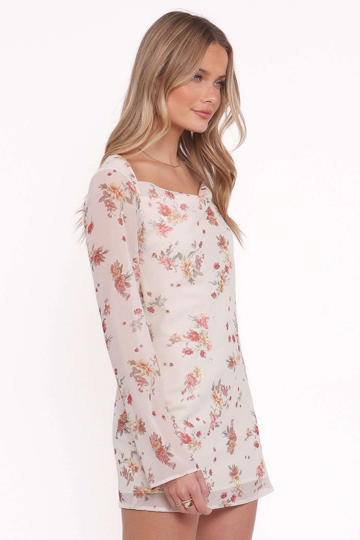 Everlyn Long Sleeve Mini Dress in Cream Floral – view 3 of 6