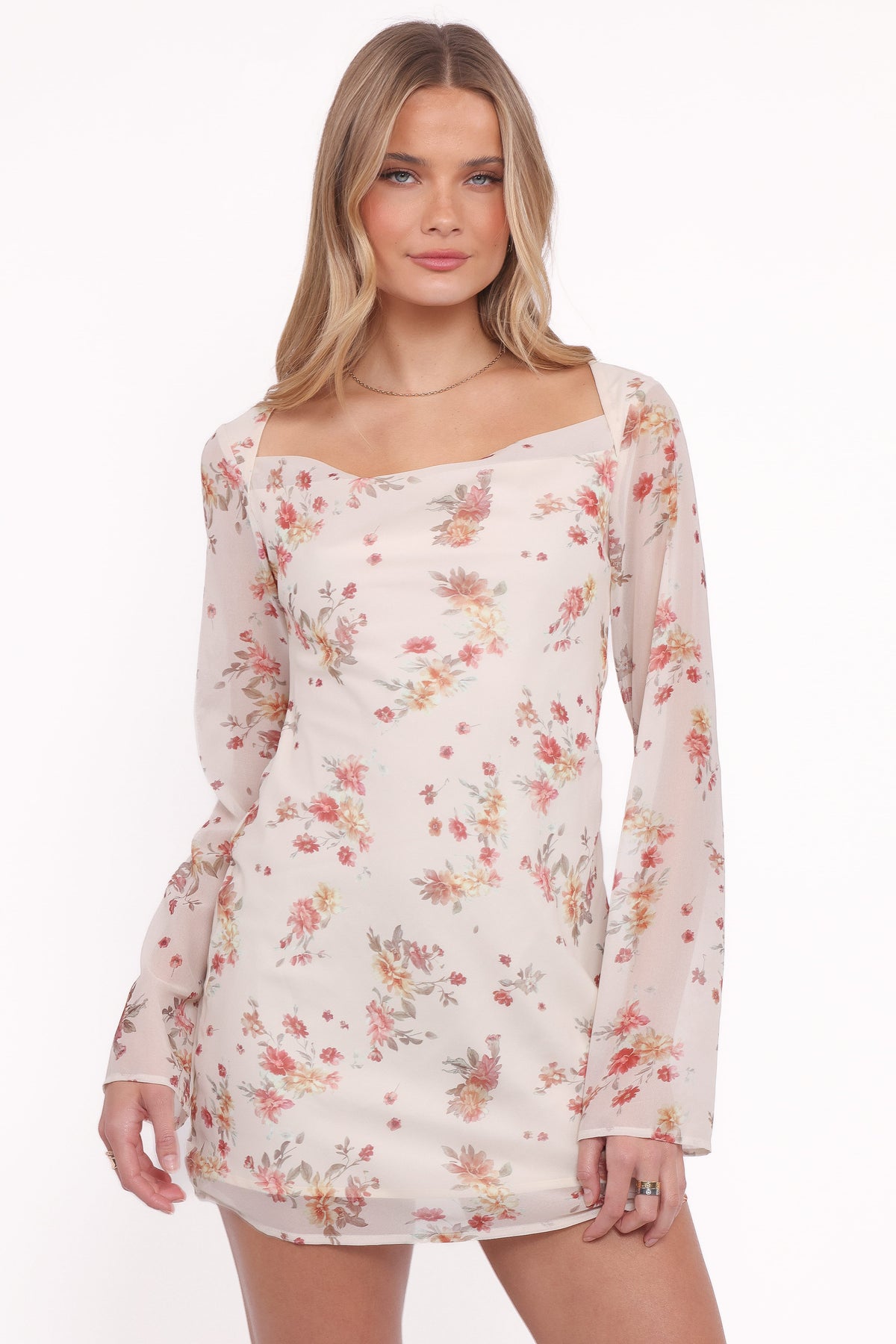 Everlyn Long Sleeve Mini Dress in Cream Floral – view 1 of 6