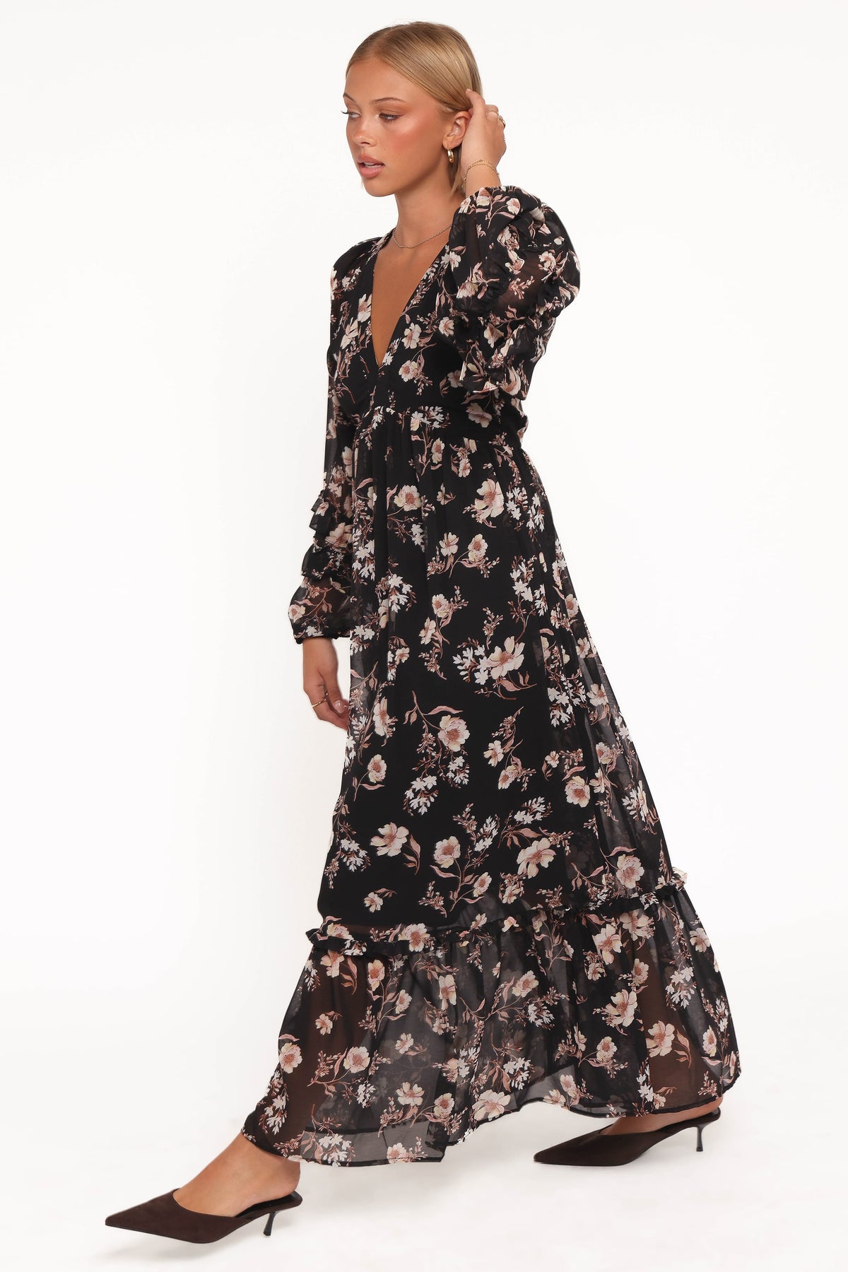 Evian Long Sleeve Maxi Dress in Black Floral – view 3 of 6