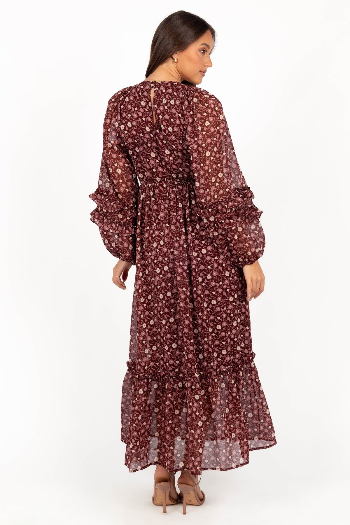 Evian Long Sleeve Maxi Dress in Burgundy Multi – view 6 of 9