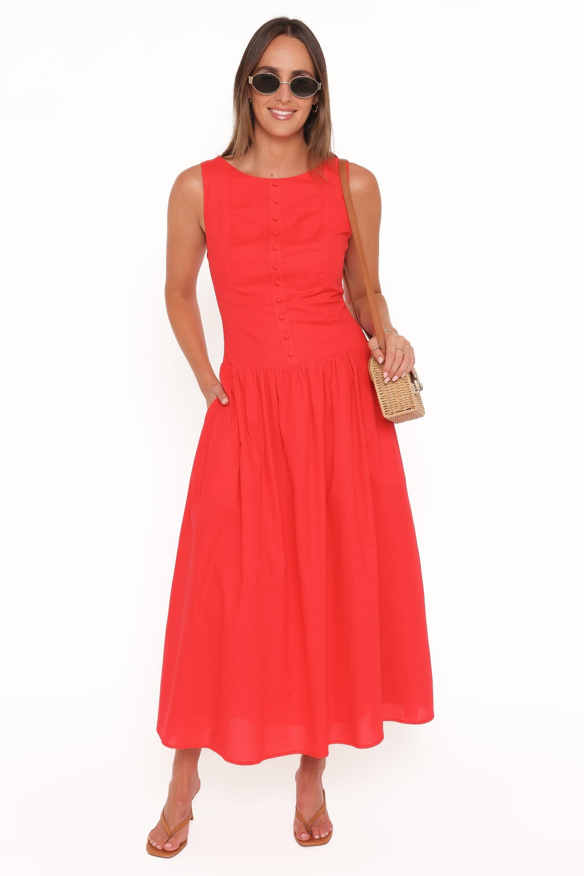 Evie Button Front Maxi Dress in Red – view 1 of 6