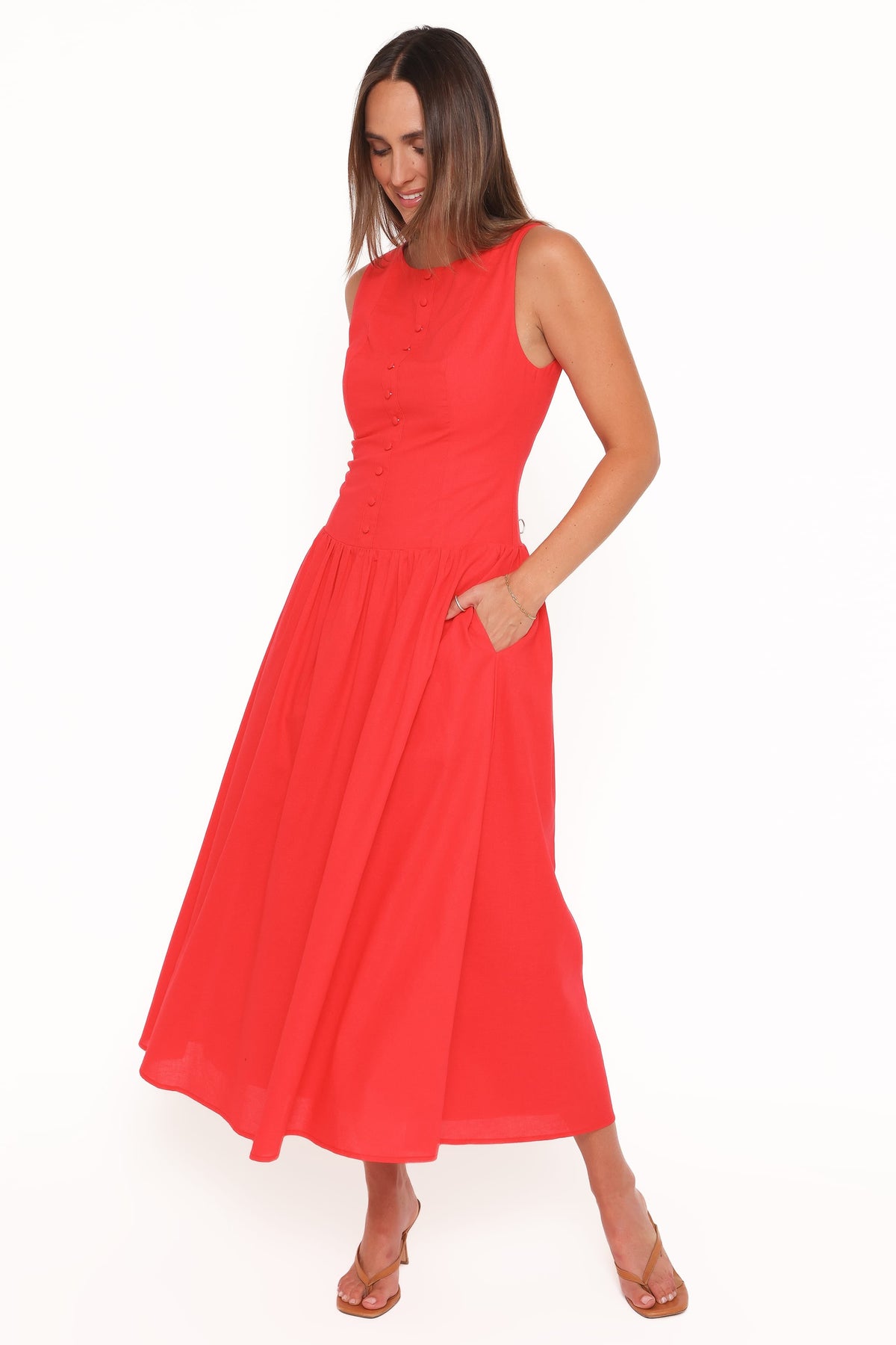 Evie Button Front Maxi Dress in Red – view 3 of 6
