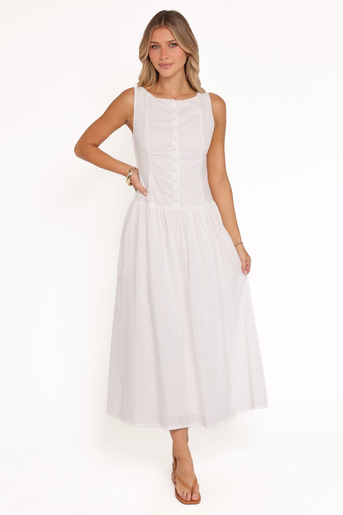 Evie Button Front Maxi Dress in White – view 7 of 8