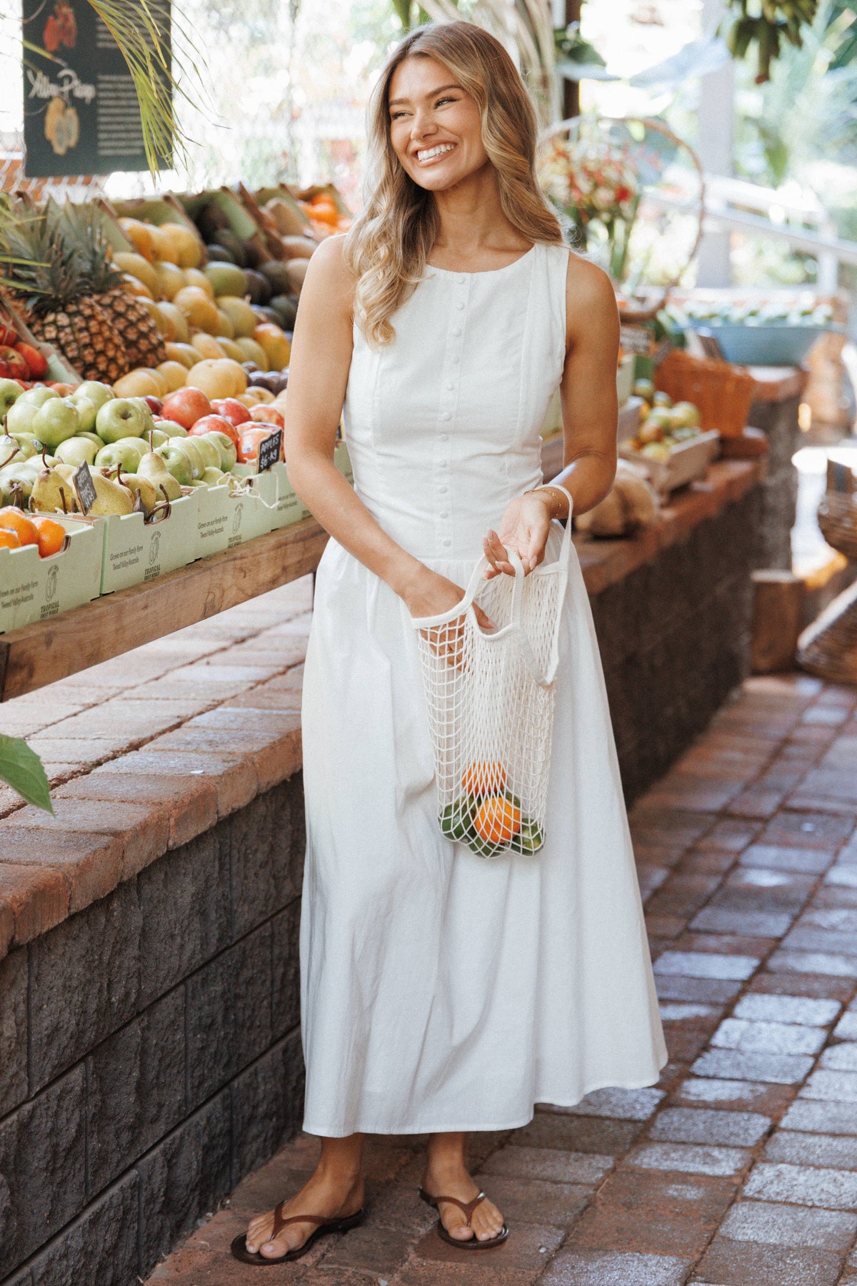 Evie Button Front Maxi Dress in White – view 1 of 8