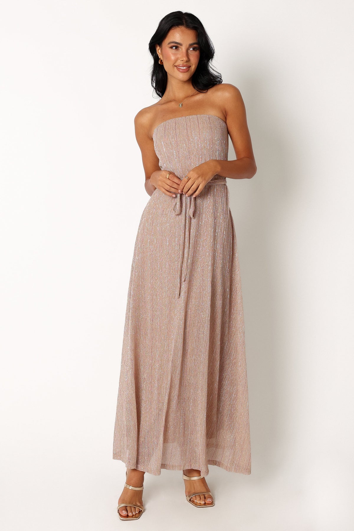 Farley Strapless Maxi Dress in Rose Gold Stripe – view 5 of 8