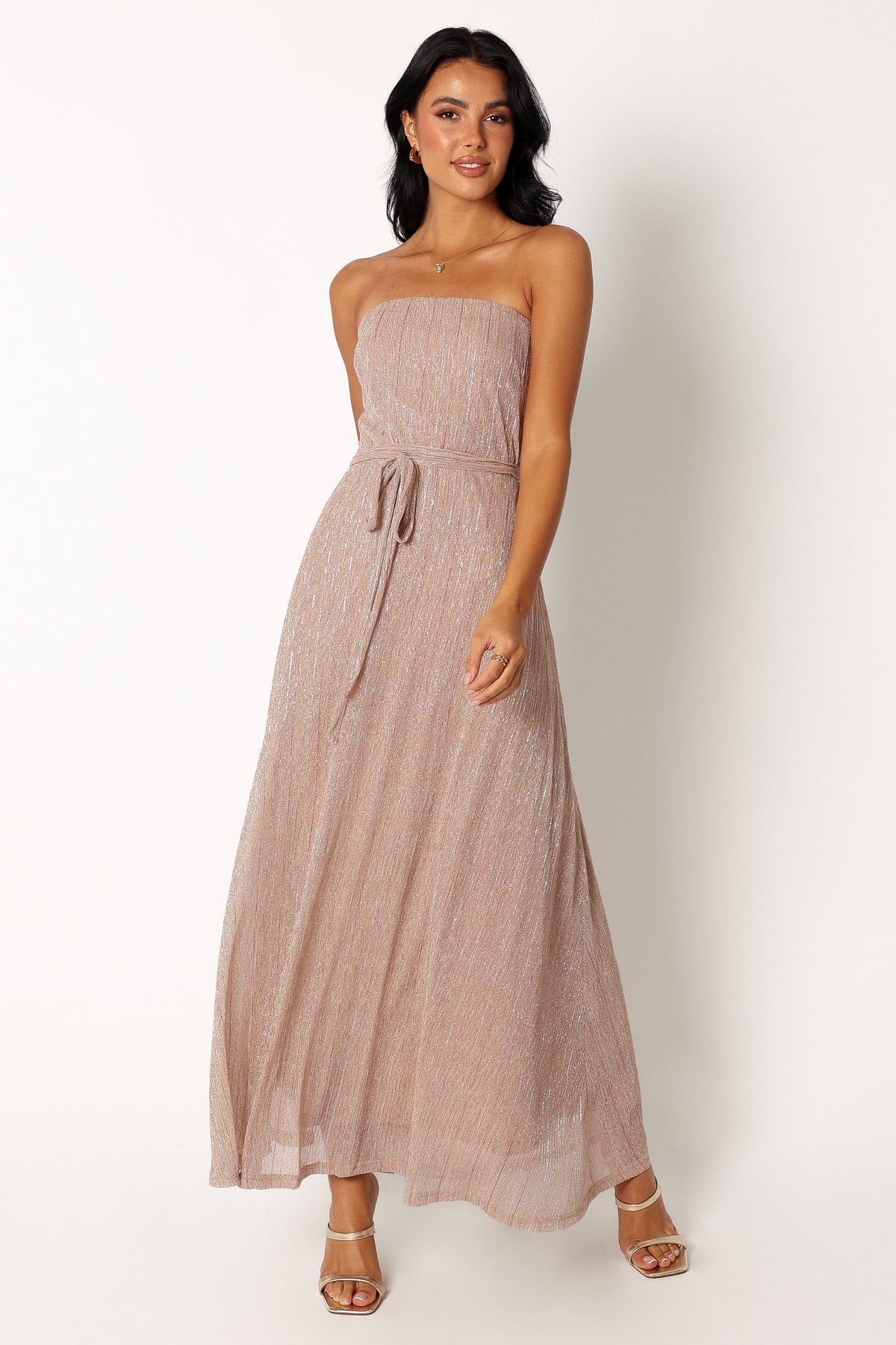 Farley Strapless Maxi Dress in Rose Gold Stripe – view 2 of 8