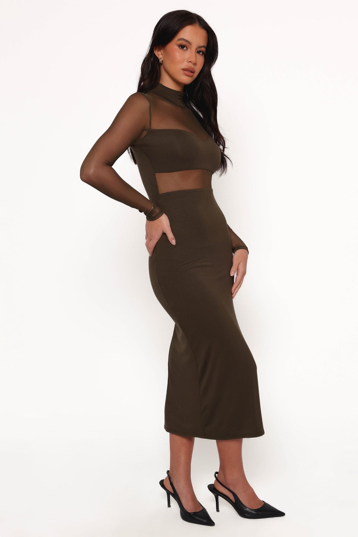 Farrow Long Sleeve Midi Dress in Olive – view 7 of 9