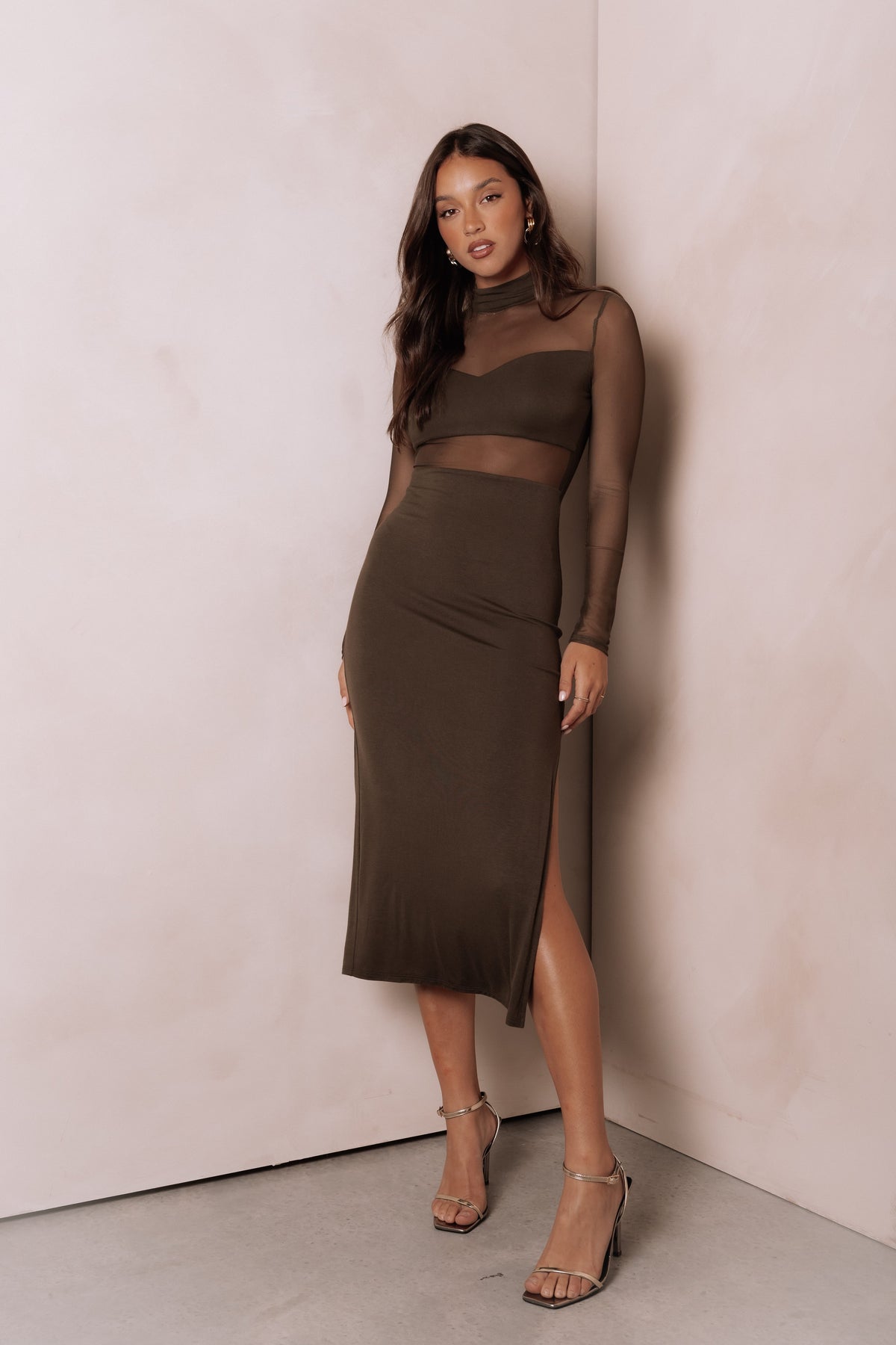 Farrow Long Sleeve Midi Dress in Olive – view 1 of 9