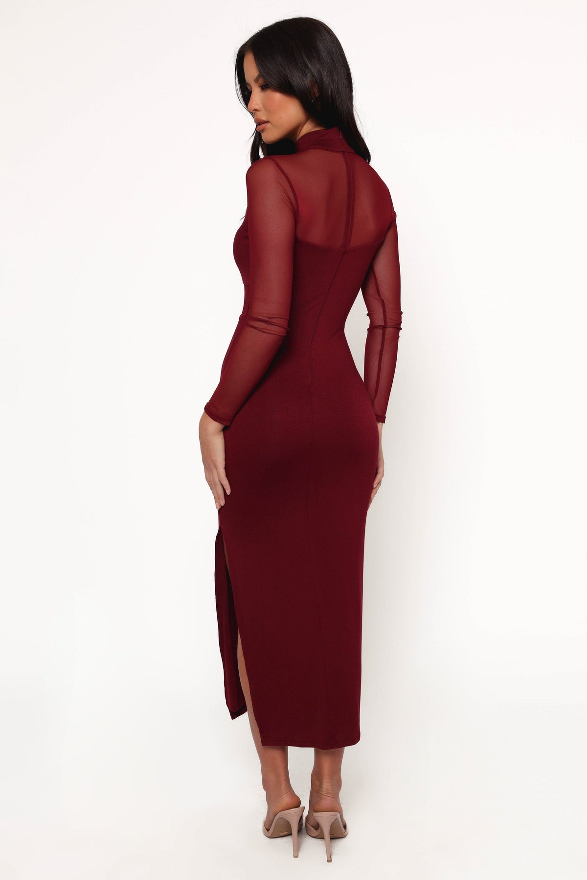 Farrow Long Sleeve Midi Dress in Wine – view 7 of 9