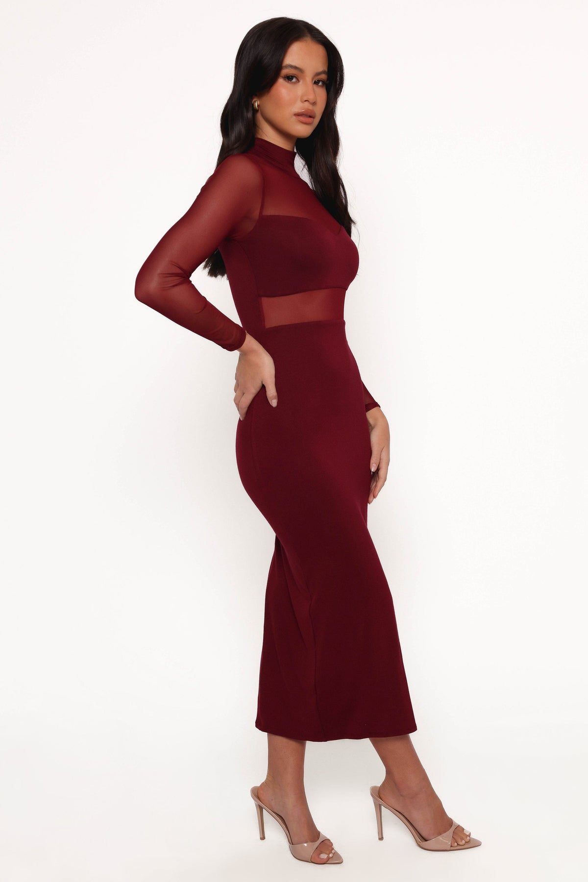 Farrow Long Sleeve Midi Dress in Wine – view 8 of 9