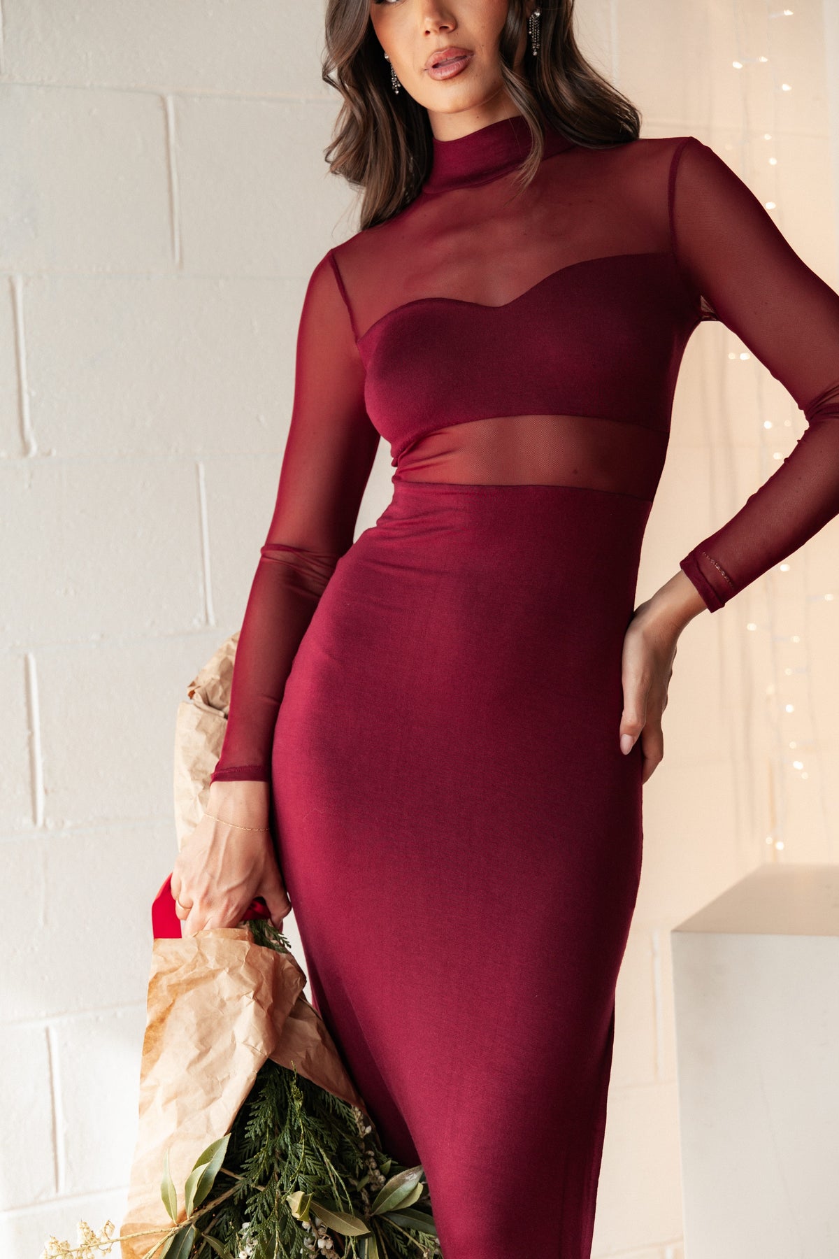 Farrow Long Sleeve Midi Dress in Wine – view 2 of 9