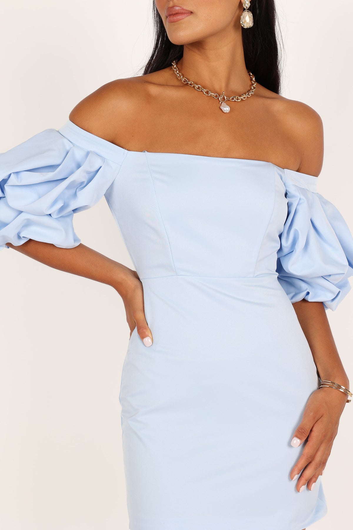 Fern Puff Sleeve Mini Dress in Icy Blue – view 6 of 8