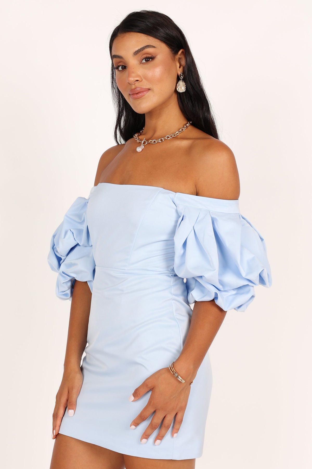 Fern Puff Sleeve Mini Dress in Icy Blue – view 3 of 8