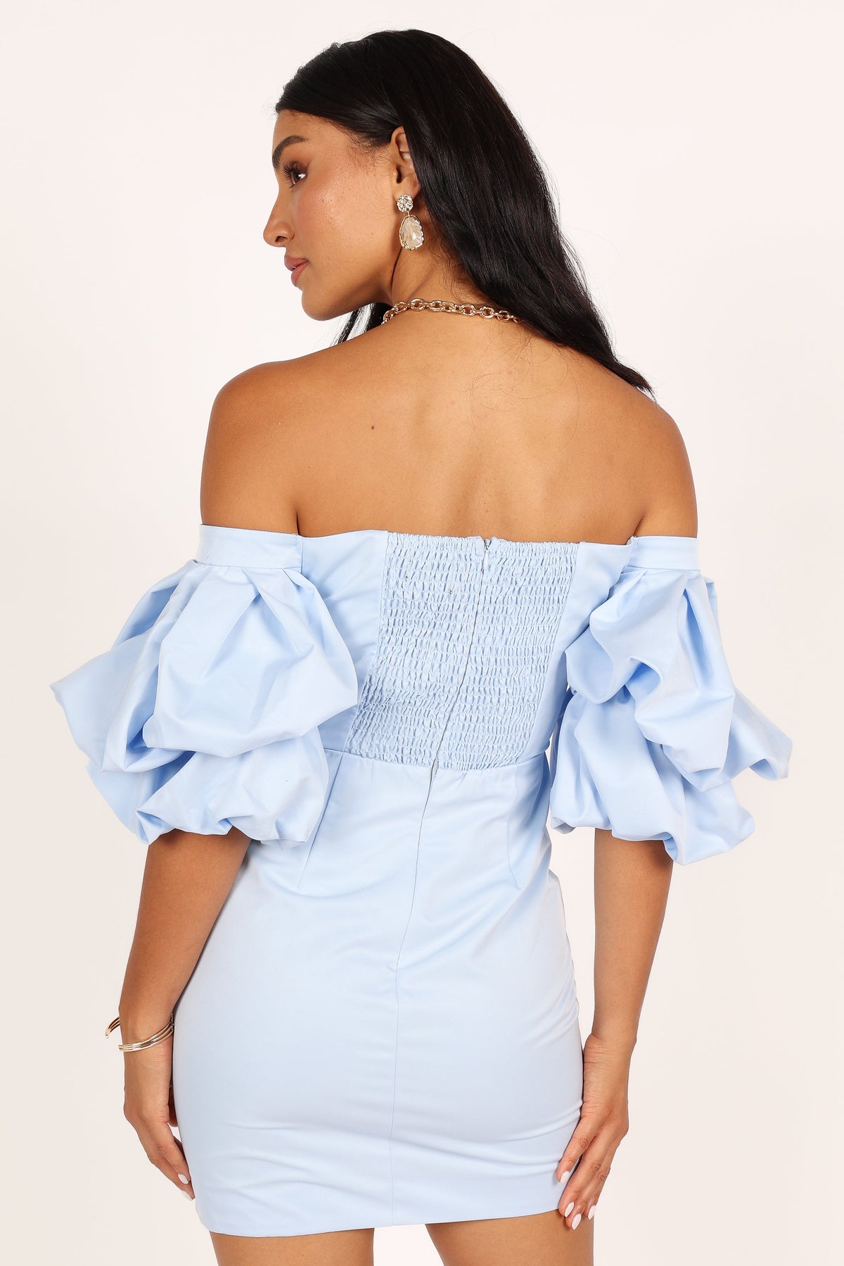 Fern Puff Sleeve Mini Dress in Icy Blue – view 4 of 8