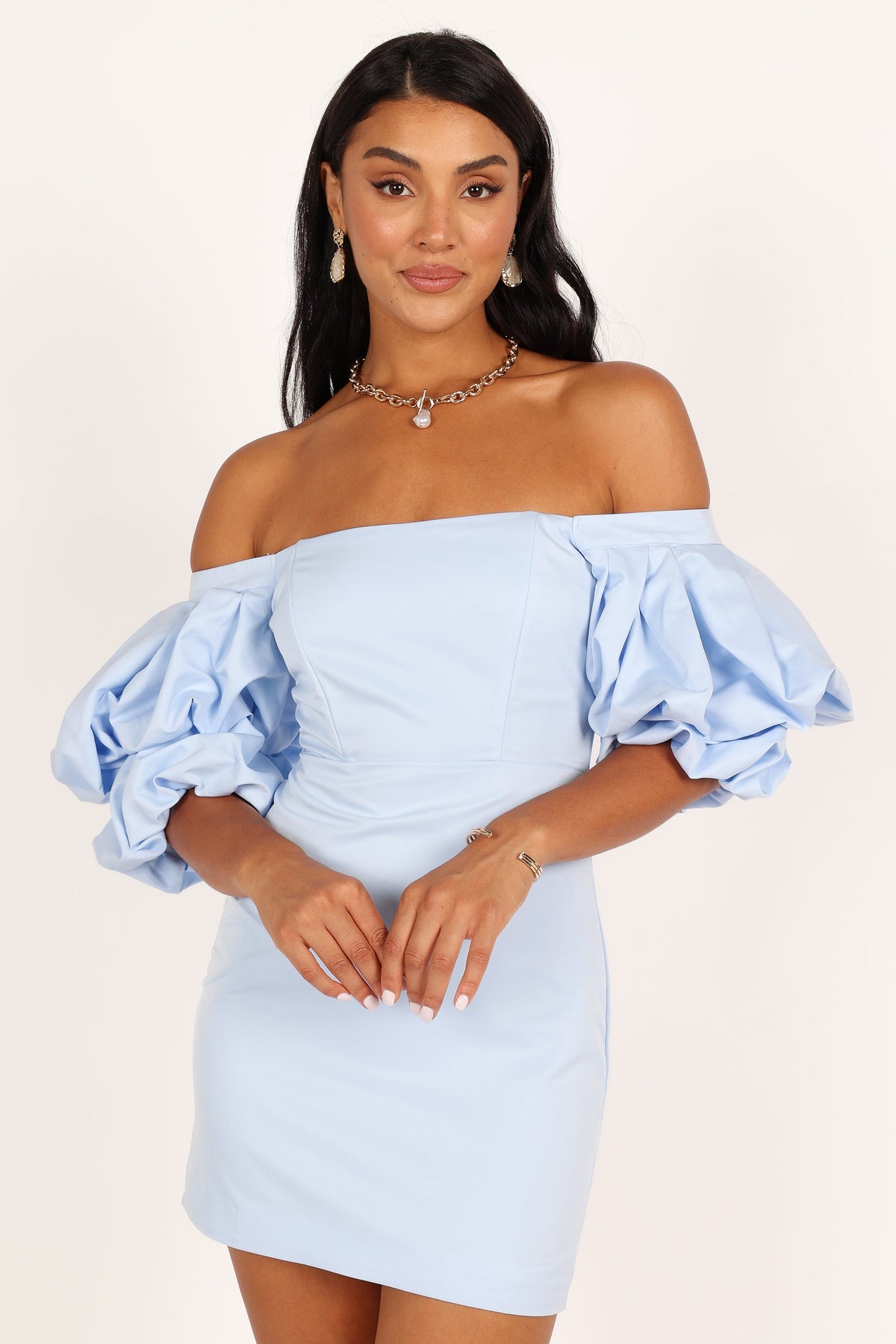 Fern Puff Sleeve Mini Dress in Icy Blue – view 1 of 8