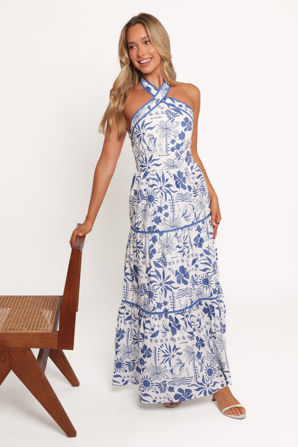 Fernanda Halterneck Maxi Dress in Blue Tropical – view 1 of 8
