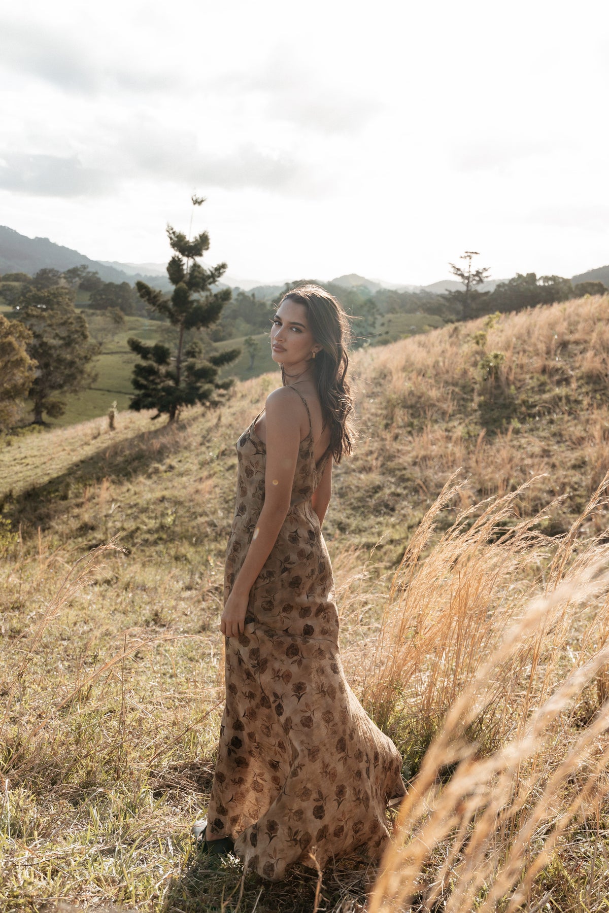Fia Midi Dress in Tan Floral – view 1 of 9