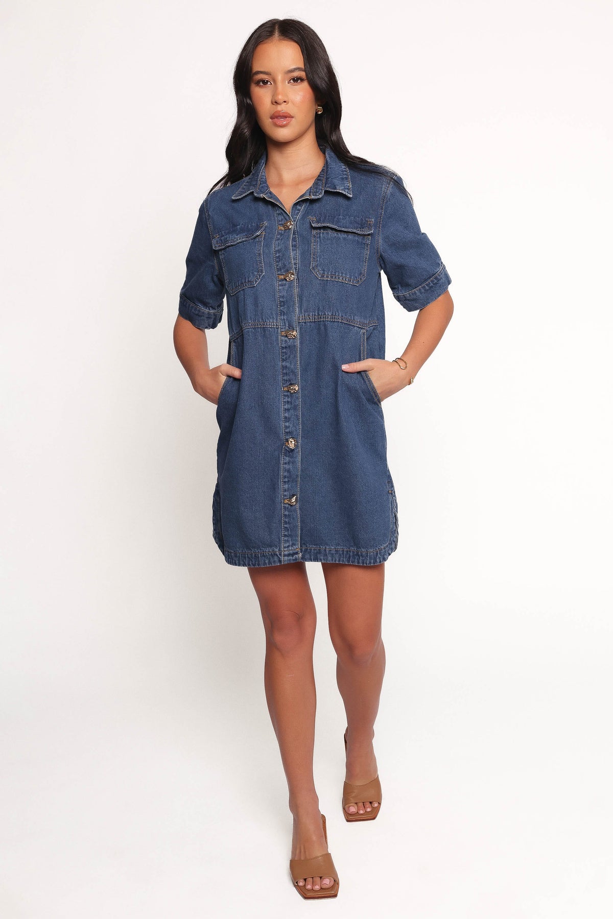 Fleming Shirt Mini Dress in Denim – view 7 of 8