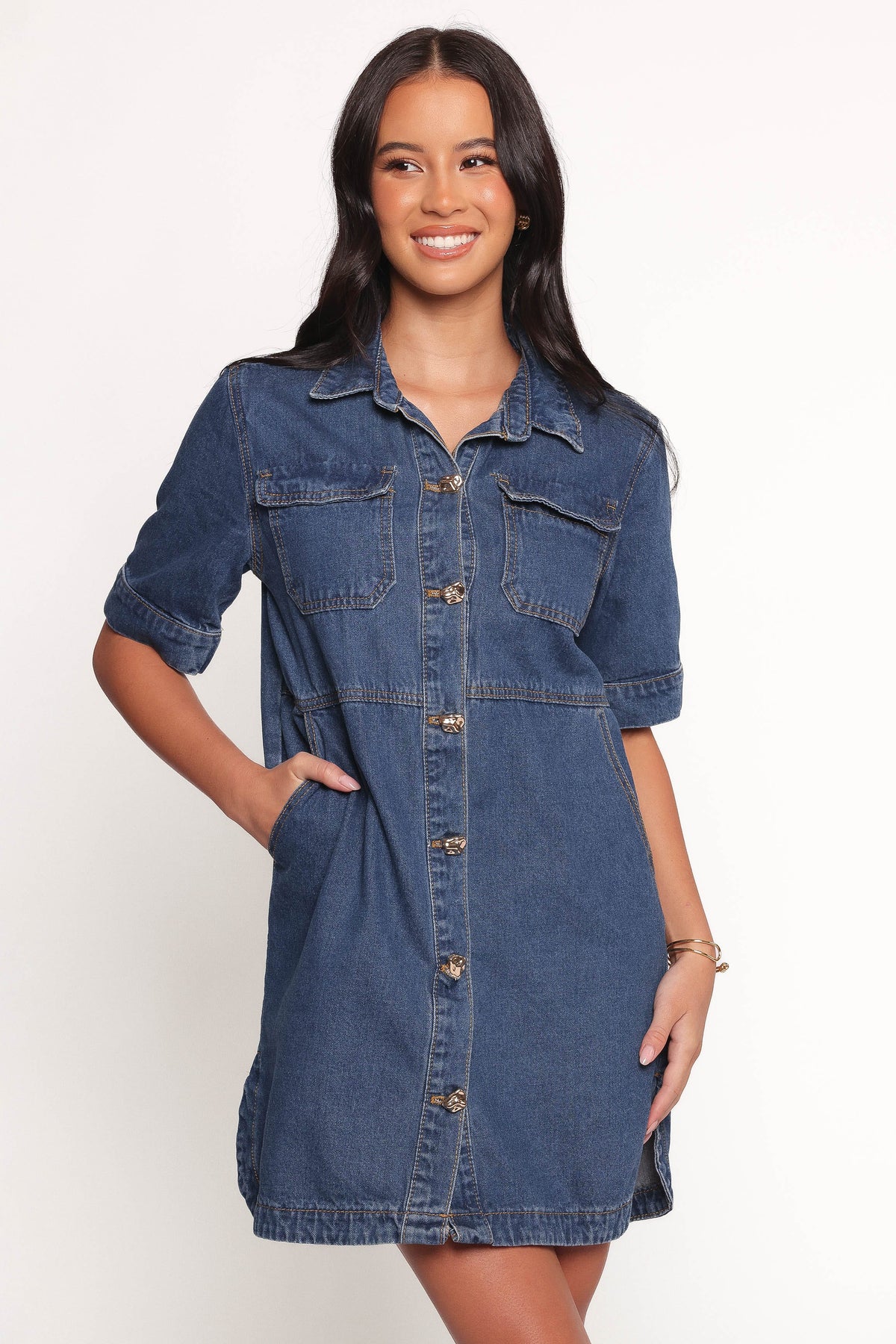 Fleming Shirt Mini Dress in Denim – view 2 of 8