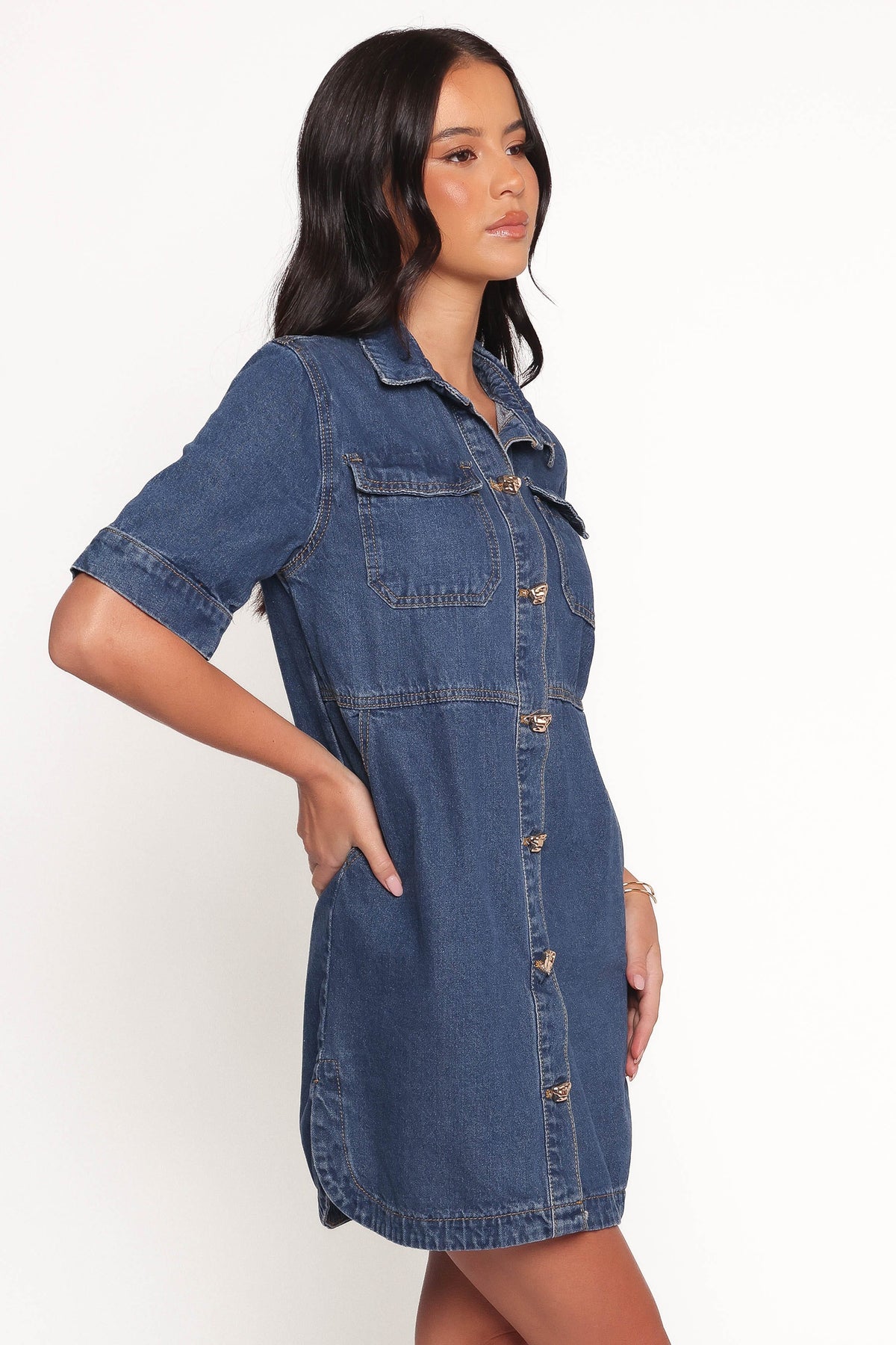 Fleming Shirt Mini Dress in Denim – view 6 of 8
