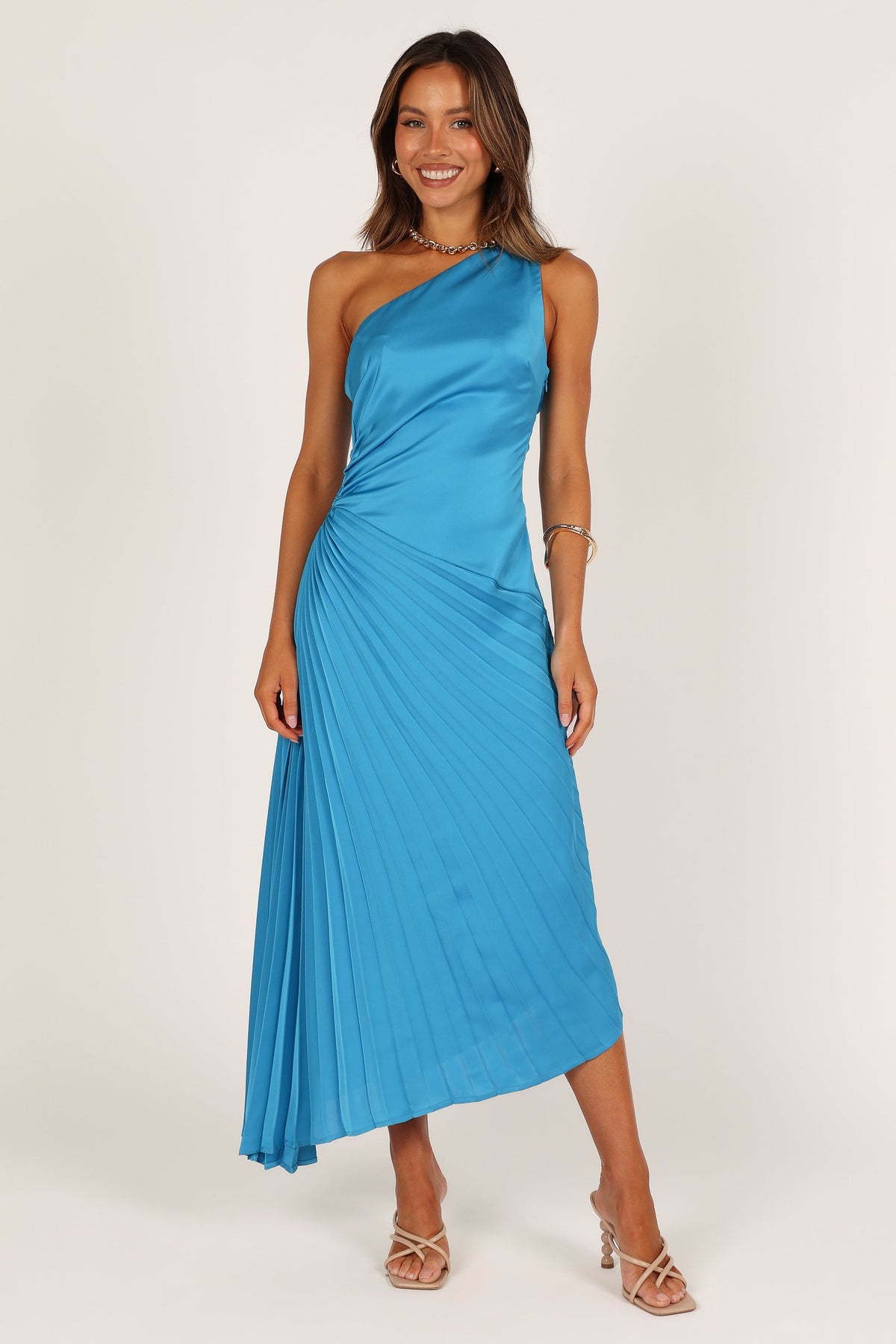 Flin Pleated One Shoulder Midi Dress in Blue – view 1 of 6