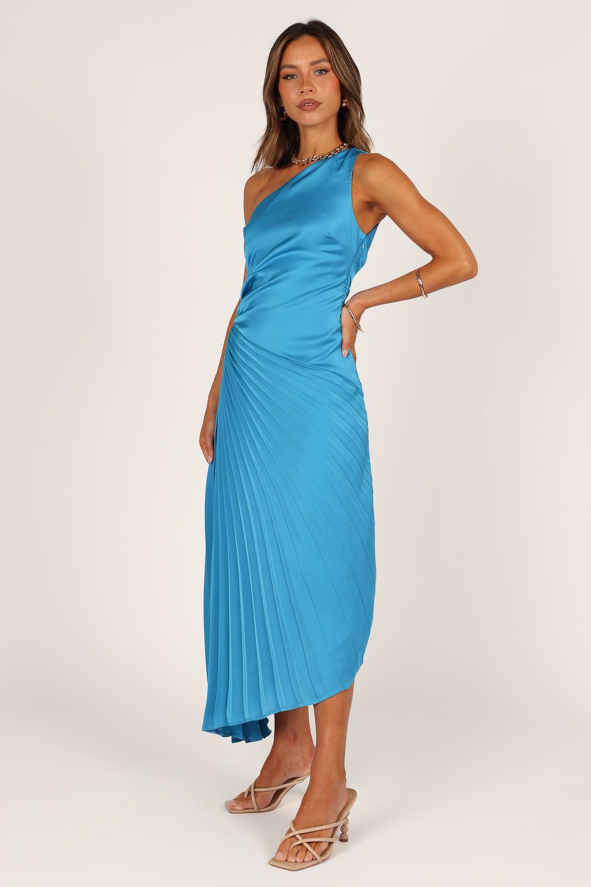 Flin Pleated One Shoulder Midi Dress in Blue – view 4 of 6