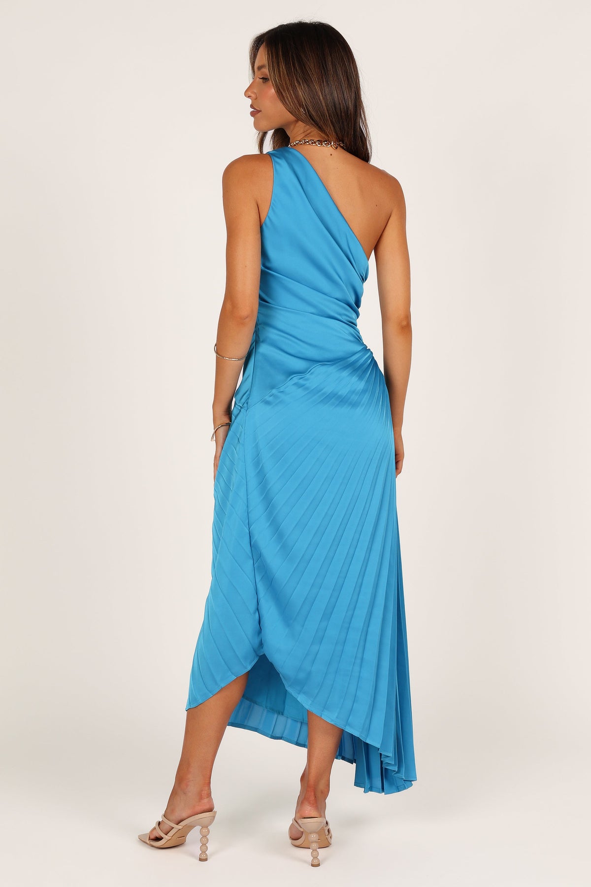 Flin Pleated One Shoulder Midi Dress in Blue – view 5 of 6