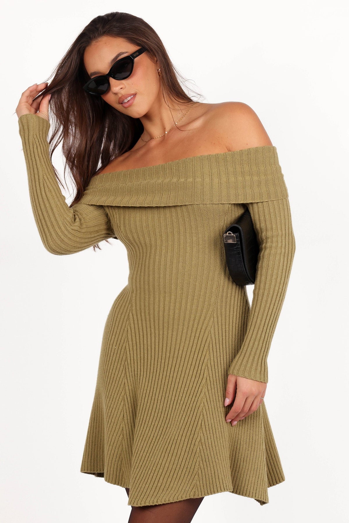 Francisco Long Sleeve Mini Dress in Olive – view 12 of 12