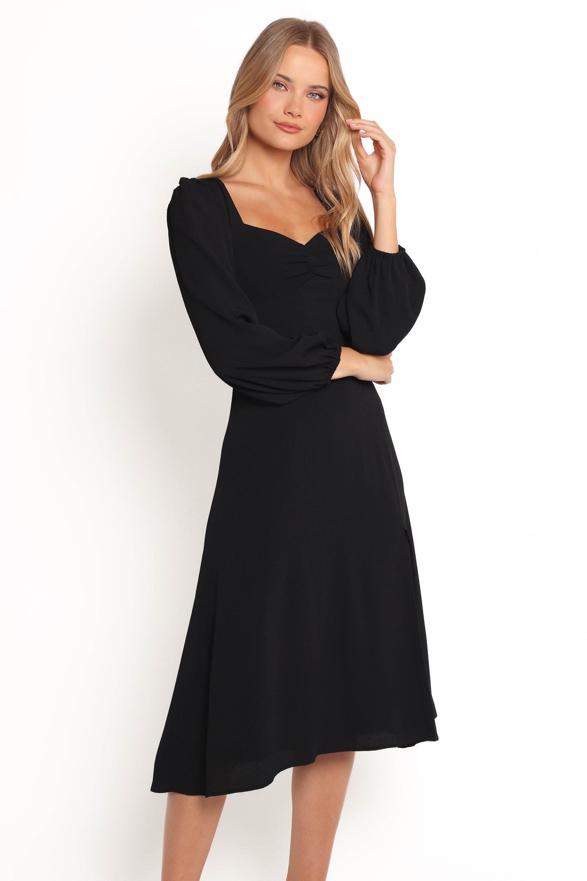 Franklin Long Sleeve Midi Dress in Black – view 2 of 8